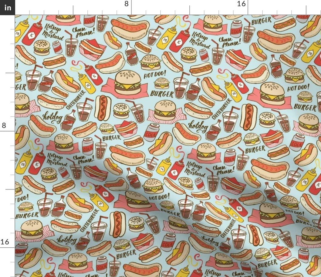 Spoonflower Fabric - BBQ Food Hot Dog Hamburger Mustard Picnic Printed on Petal Signature Cotton Fabric by The Yard - Sewing Quilting Apparel Crafts Decor