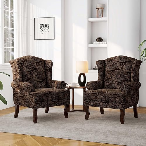 Miniatura 6 de Silla decorativa, sillón tapizado con respaldo alto con esponja de alta resistencia y patas de madera, sillas individuales modernas y cómodas de