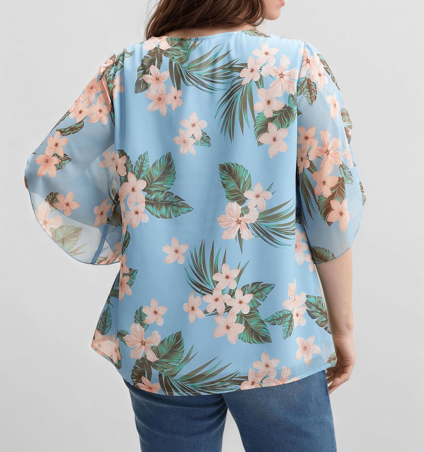Womens Summer 3/4 Length Sleeve Boho Tops for Women Trendy, Casual Tropical Floral Shirts Blouses Flowy - Image 3