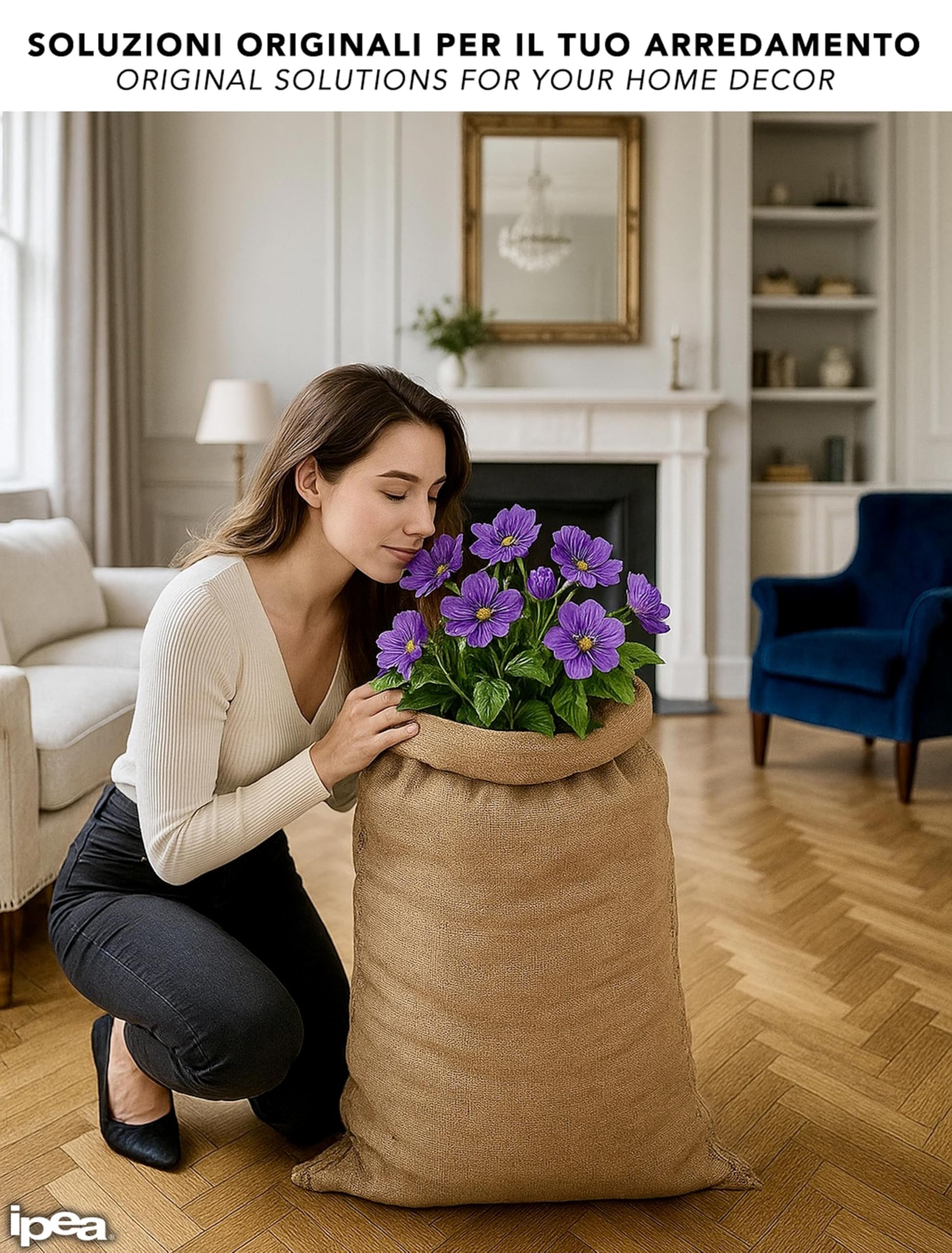 IPEA Sacchi in Juta di Grandi Dimensioni – 80 x 50 cm – Made in Italy – 5 unità – Sacco in Iuta Tessuto Naturale per Fai da Te, Arredamento, Giardinaggio, Contenitore di Oggetti - Sacco Regalo Natale