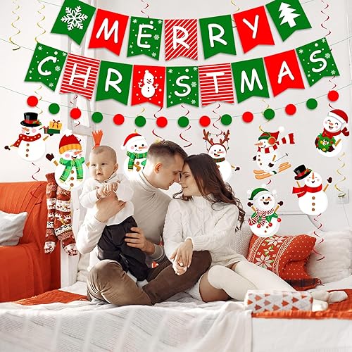Miniatura 5 de Remolinos colgantes de Navidad, muñeco de nieve, decoraciones colgantes rojas y verdes, decoración de techo de invierno de Navidad, decoración