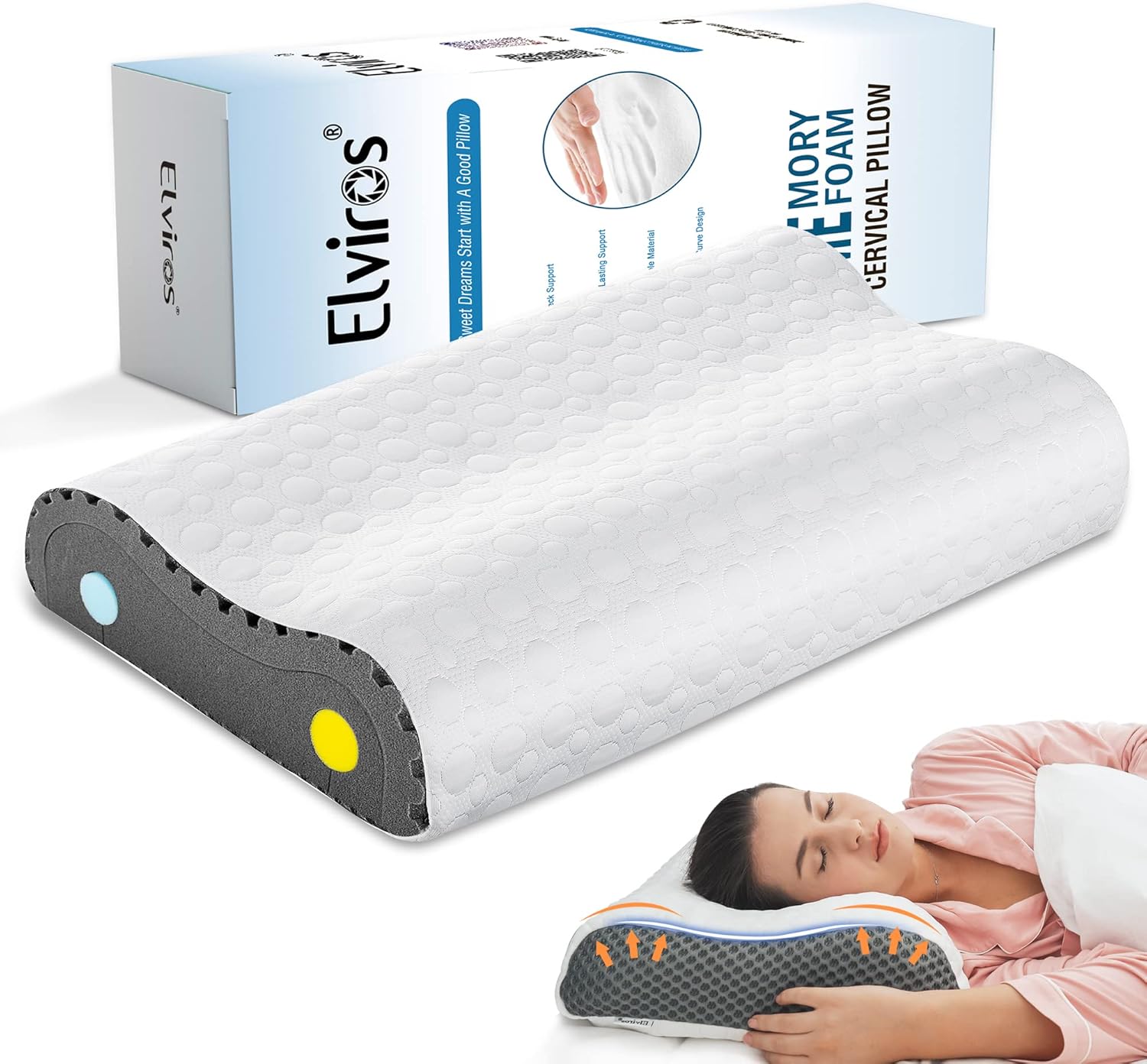 Elviros Cervical Memory Foam Neck Pillow, Adjustable Contour Orthopedic