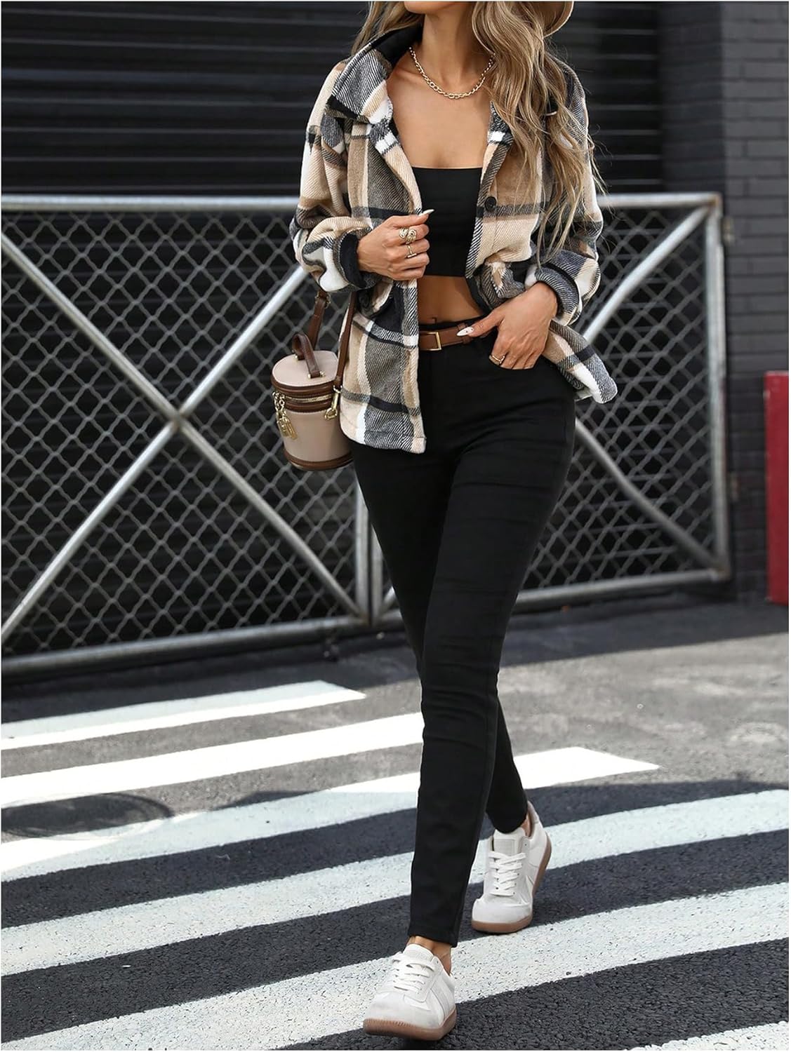 GORGLITTER Women's Plaid Flannel Long Sleeve Shirt Jackets Coat Button Down Shackets Fall Winter Pea Trench Coat 2025 - Image 6