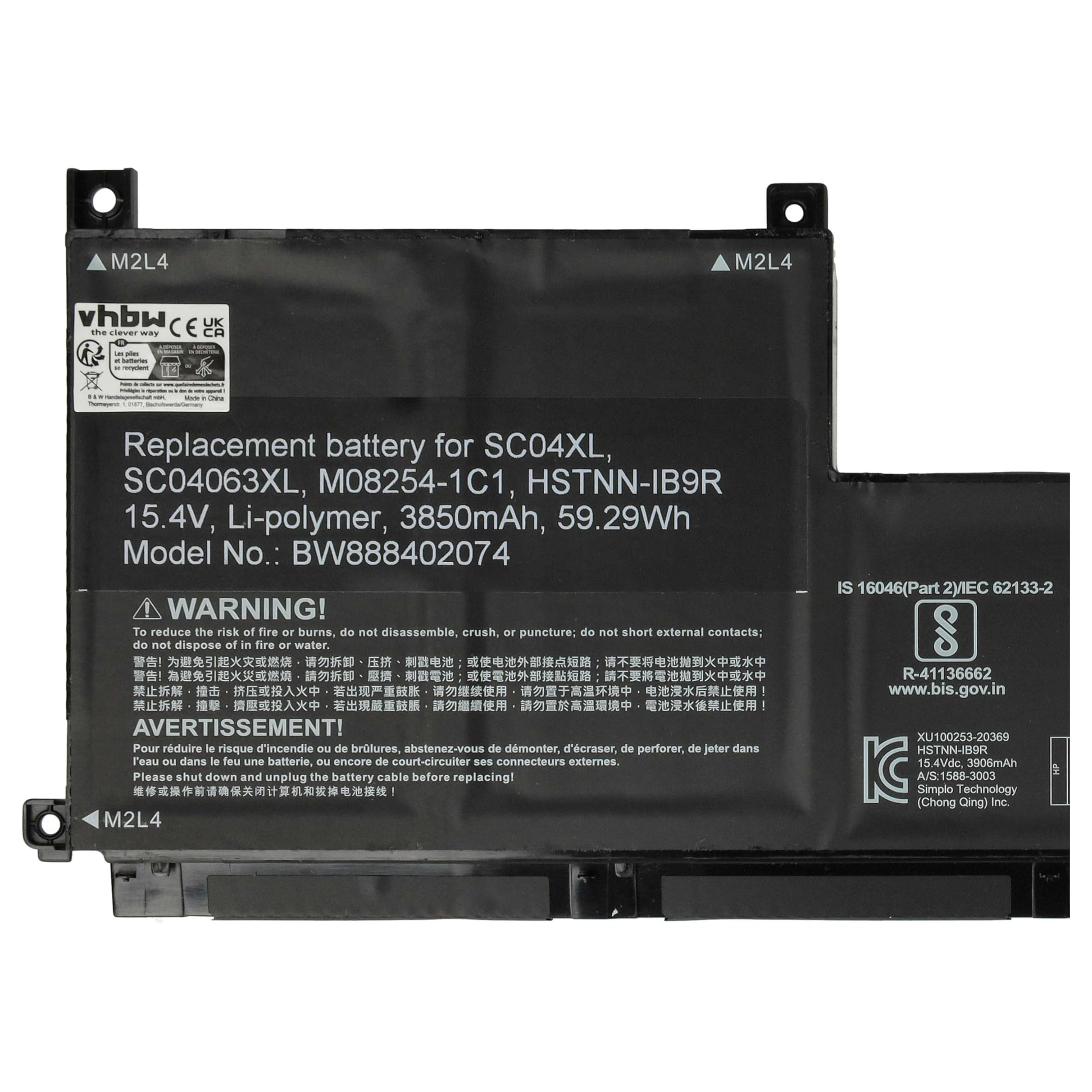 vhbw Bateria zamienna do HP HSTNN-IB9R, M08254-1C1, SC04063XL, SC04XL do notebooka (3850 mAh, 15,4 V, litowo-polimerowa)