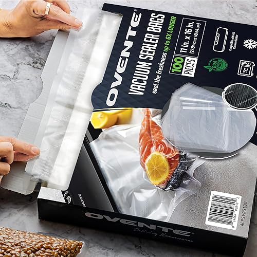 Miniatura 7 de OVENTE Bolsas selladoras al vacío precortadas, 100 unidades de 11 x 16 pulgadas, resistentes para ahorro de alimentos, sin BPA para almacenamiento