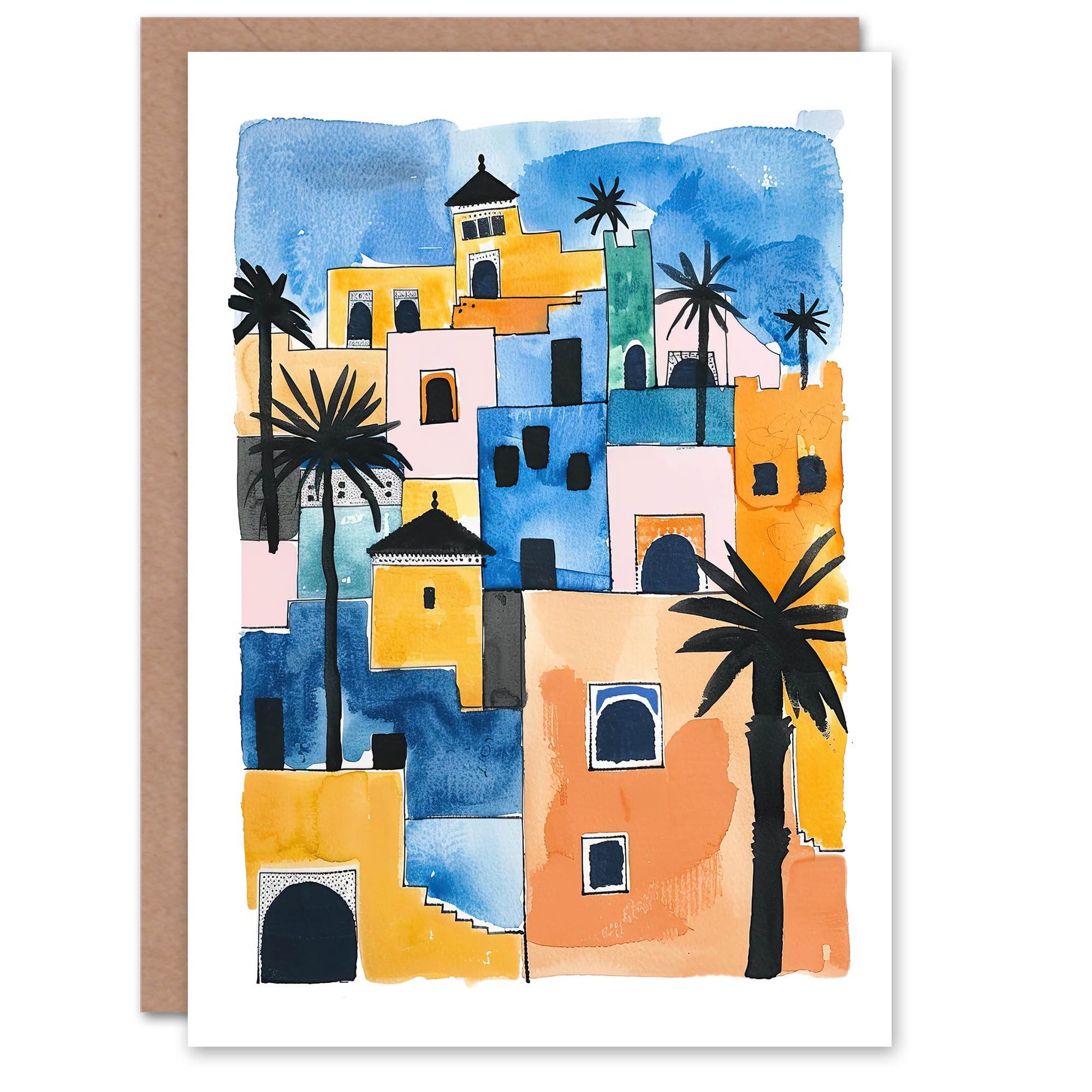 Artery8 Greeting Card Morocco African Cityscape Watercolour