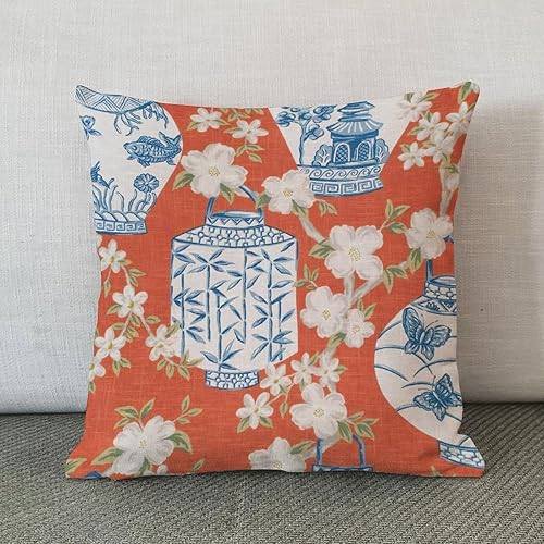 Miniatura 2 de Funda de almohada con tarro de jengibre, de inspiración asiática, funda de cojín con tarro de jengibre azul, chinoiserie, 16 x 16 pulgadas, funda de