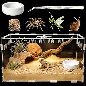 Kit inicial de terrário para répteis (pinça, tigela), 29 cm x 19,8 cm x 15 cm, caixa grande de tarântula magnética, terrário de insetos de caracol, para insetos, louva-a-deus, tarântula, lagarto