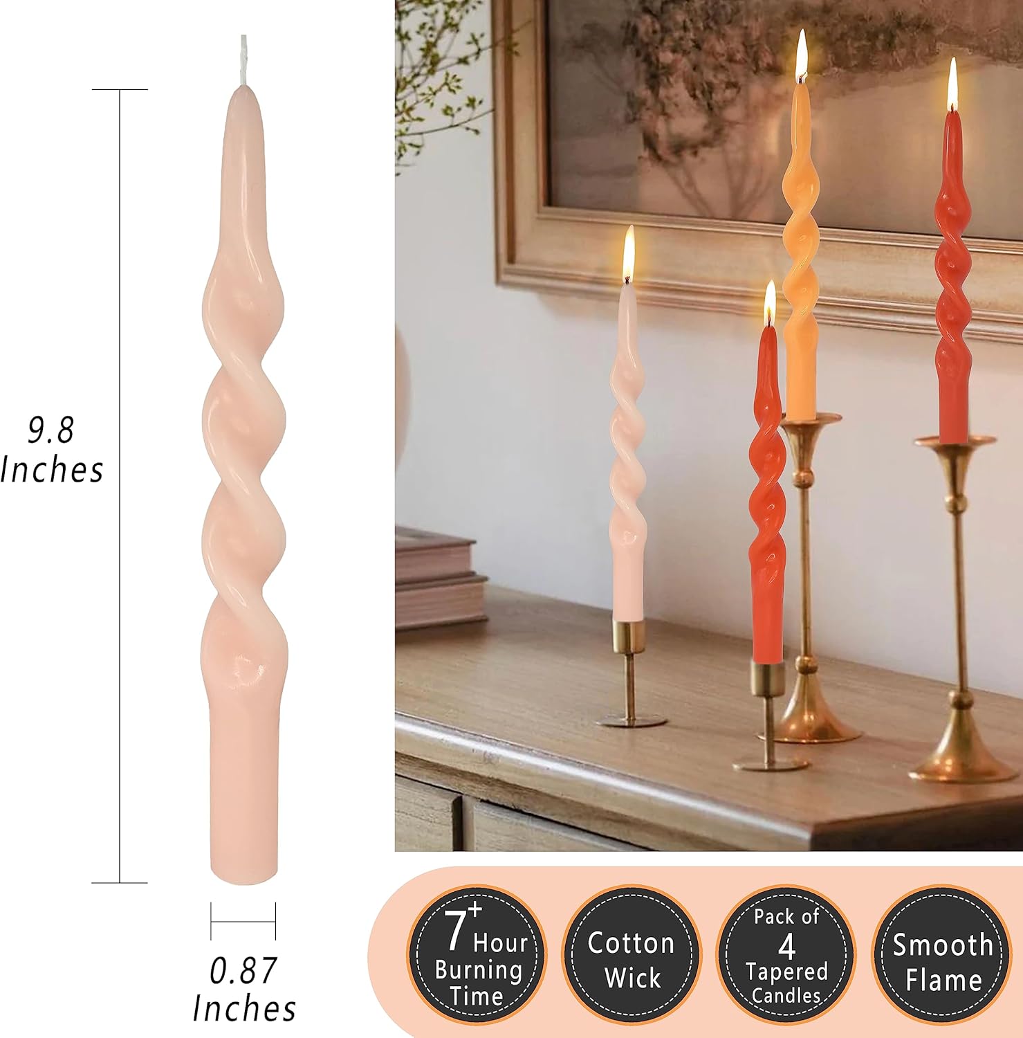 Spiral Taper Candle Twisted Candlesticks Gradient Handmade Candle Stick Unscented Wax Candles Dinner Candlesticks for Home Décor Weddings Festive Seasons Holiday