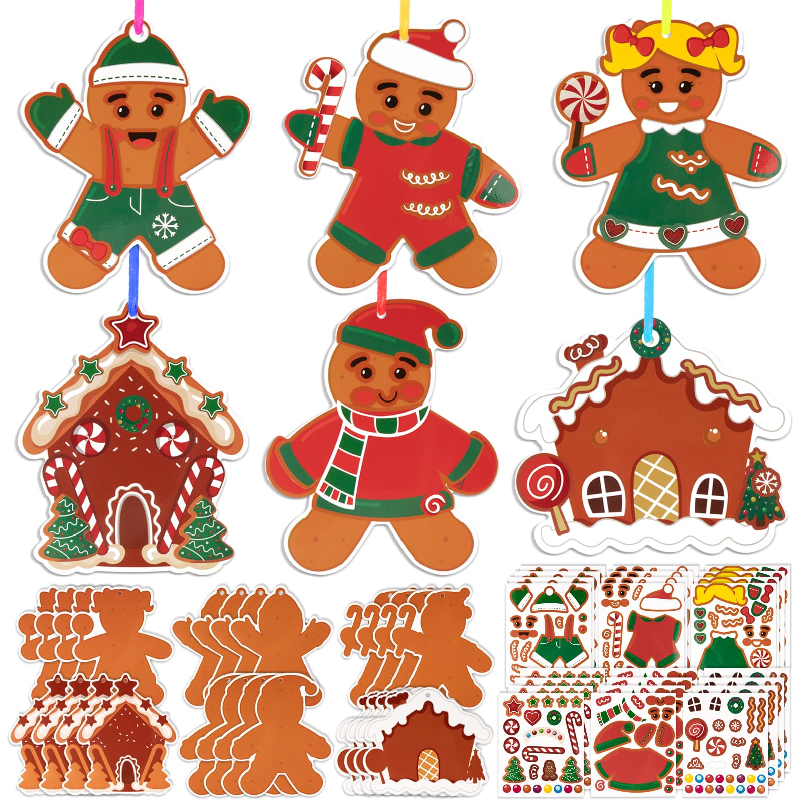 BOOMTOP 24 Pack Christmas Crafts for Kids, Gingerbread Man Snow House Craft Kits Christmas DIY Crafts Make Your Own Christmas Decoration for Boys Girls Christmas Hanging Decoration