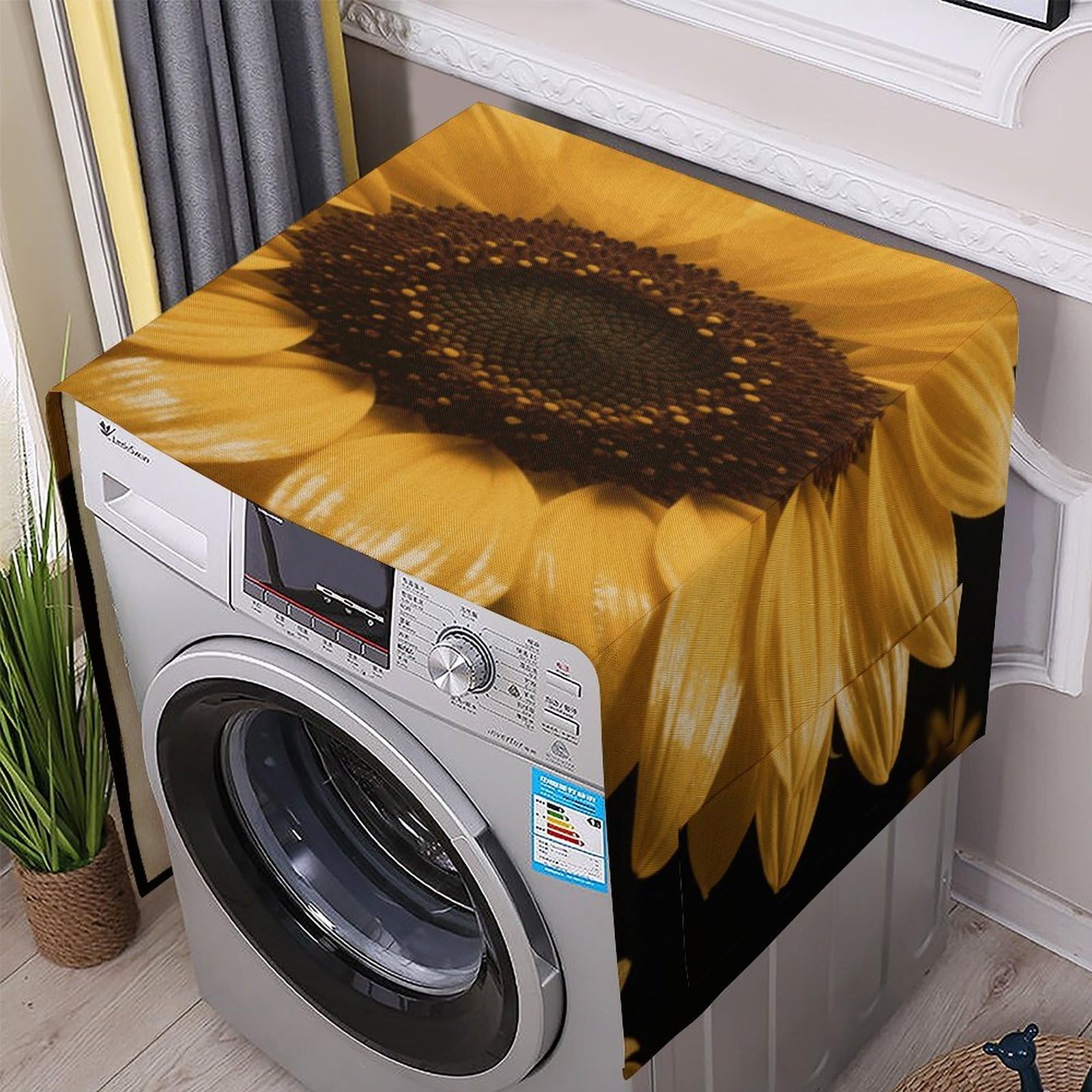 Fodpand White Washing Machine Cover For Top Load Dustproof Rustic Sunflower Washer And Dryer Cover With Storage Pockets Household Appliance Covers Washable Top Protector Mat Pad For Laundry & Kitchen