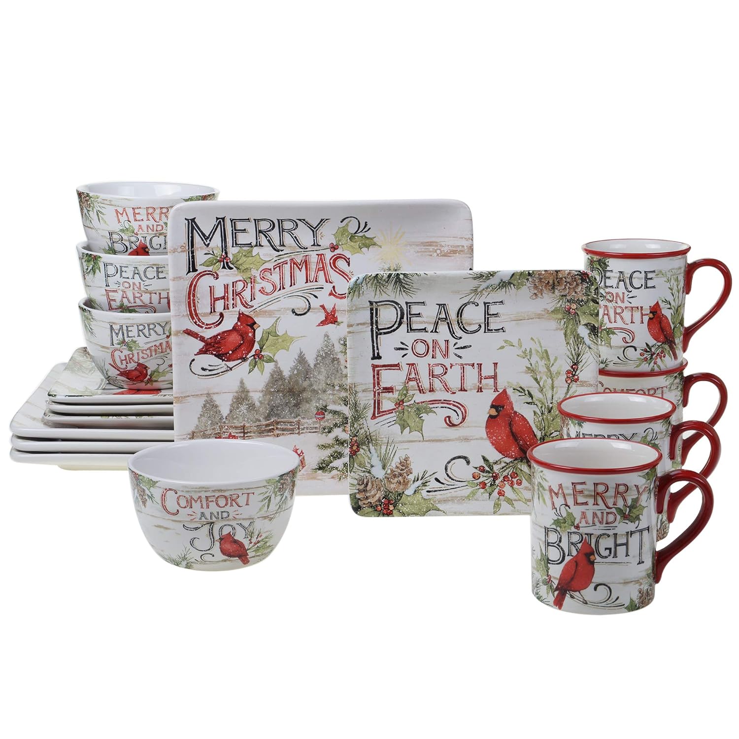 Evergreen Christmas 16-Piece Dinnerware Set