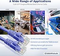 Vista 31 de CableWholesale Cable Ethernet Cat6, 24AWG, conector de placa dorada RJ45, 4 pares de cobre trenzado, par trenzado sin blindaje (UTP), cable de Blanco