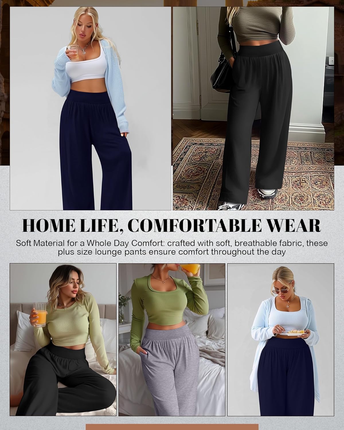 Neer 3 Pack Women Plus Size Wide Leg Yoga Pants High Waist Sweatpants Plus Size Palazzo Pants Lounge with Pockets - Image 4