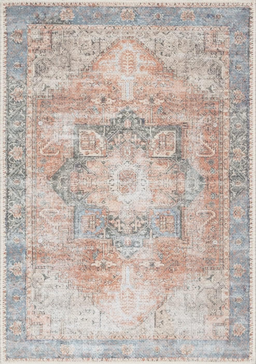 Adiva Rugs Machine Washable Area Rug with Non Slip Backing for Living Room, Bedroom, Bathroom, Kitchen, Printed Vintage Home Decor, Floor Decoration Carpet Mat (Multi, 2' x 3')