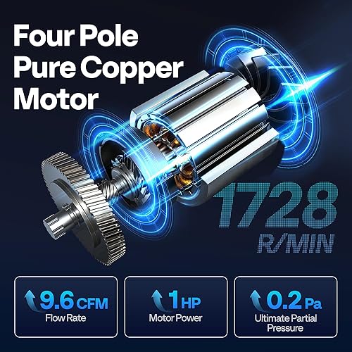 Miniatura 3 de VIVOHOME 1 bomba de vacío HP 9.6 CFM de doble etapa HVAC y medidor de colector de CA de 4 vías con detector de fugas mangueras de 5 pies y