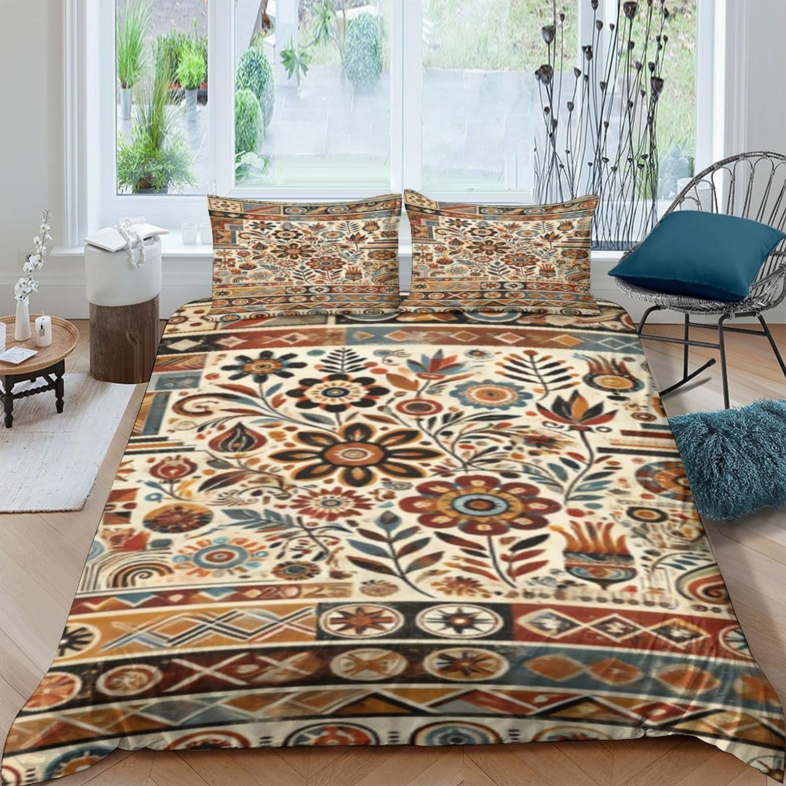 Ctjqhvkz Style-1 3D Printed Floral Tapestry Fitted Sheet Microfiber Soft Breathable Folk Art Bed Cover For Bedroom Dorm Decor Single（135X200cm）
