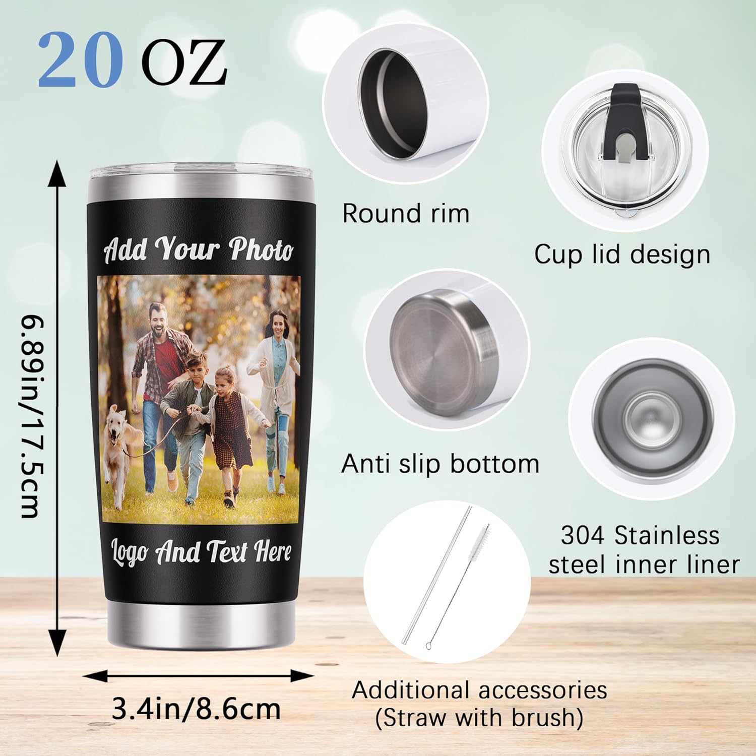 Custom Photo Cups Personalized Picture Coffee Tumbler with Text 20oz Stainless Steel Custom Tumbler Coffee Cup Customized Double Wall Insulated Travel Mug Christmas Birthday Gifts for Women Men - Image 5