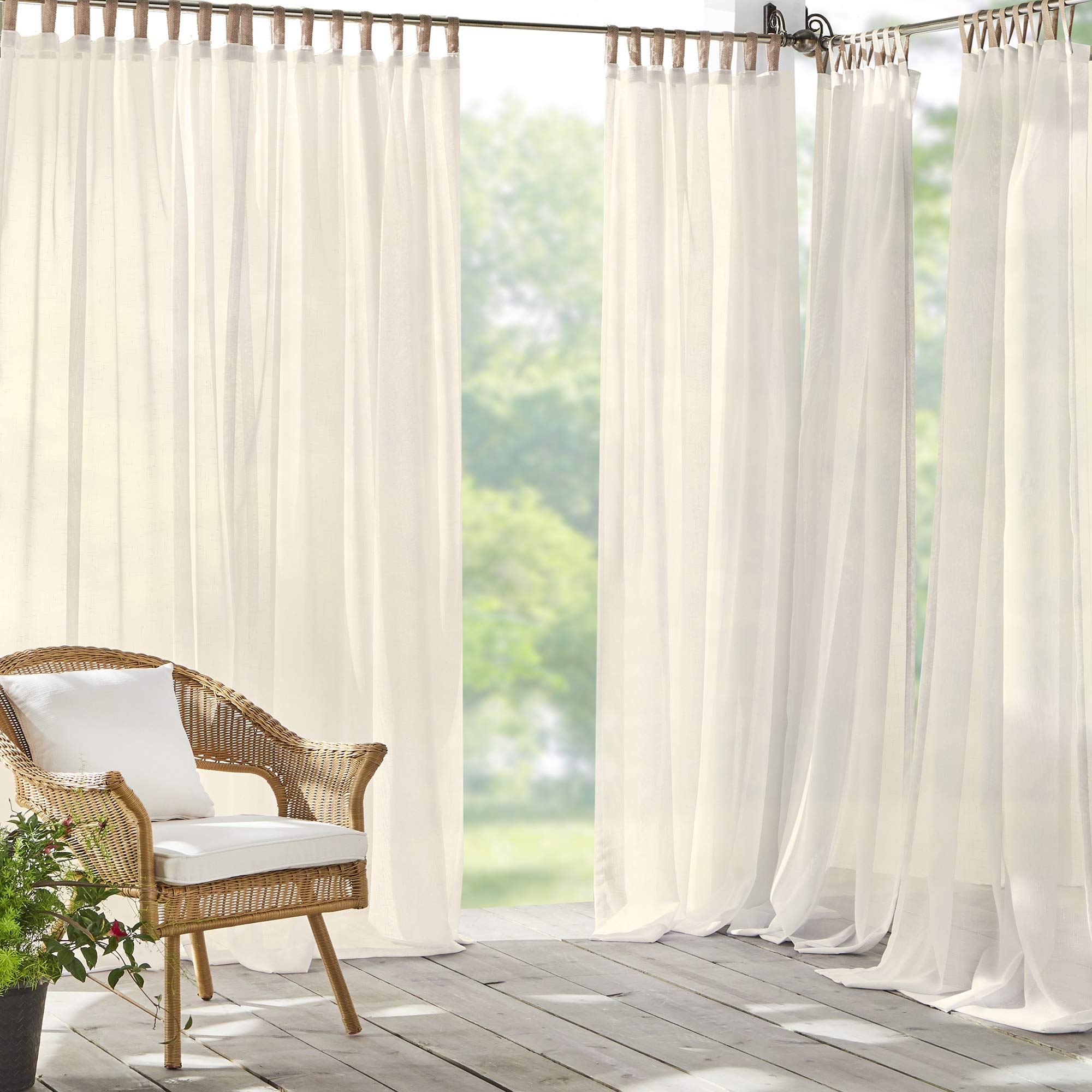ElreneHome Fashions Darien Indoor or Outdoor Sheer Tab-Top Window Curtain Panel with Adhesive Hook and Loop Fastener, 52 Inches by 84 Inches, Ivory, 1 Panel