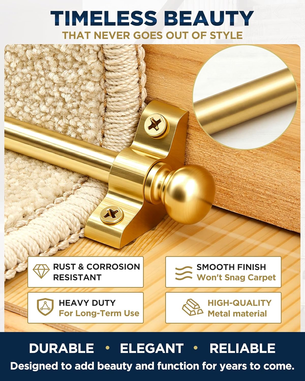 Wesiti 13 Pack Stair Runner Rods Set for Carpet Runners Stair Covers Rods Metal Fup to 28/32/36 Inches Width Vintage Home Staircase with Spherical Finial and Brackets(Golden,28 Inches)