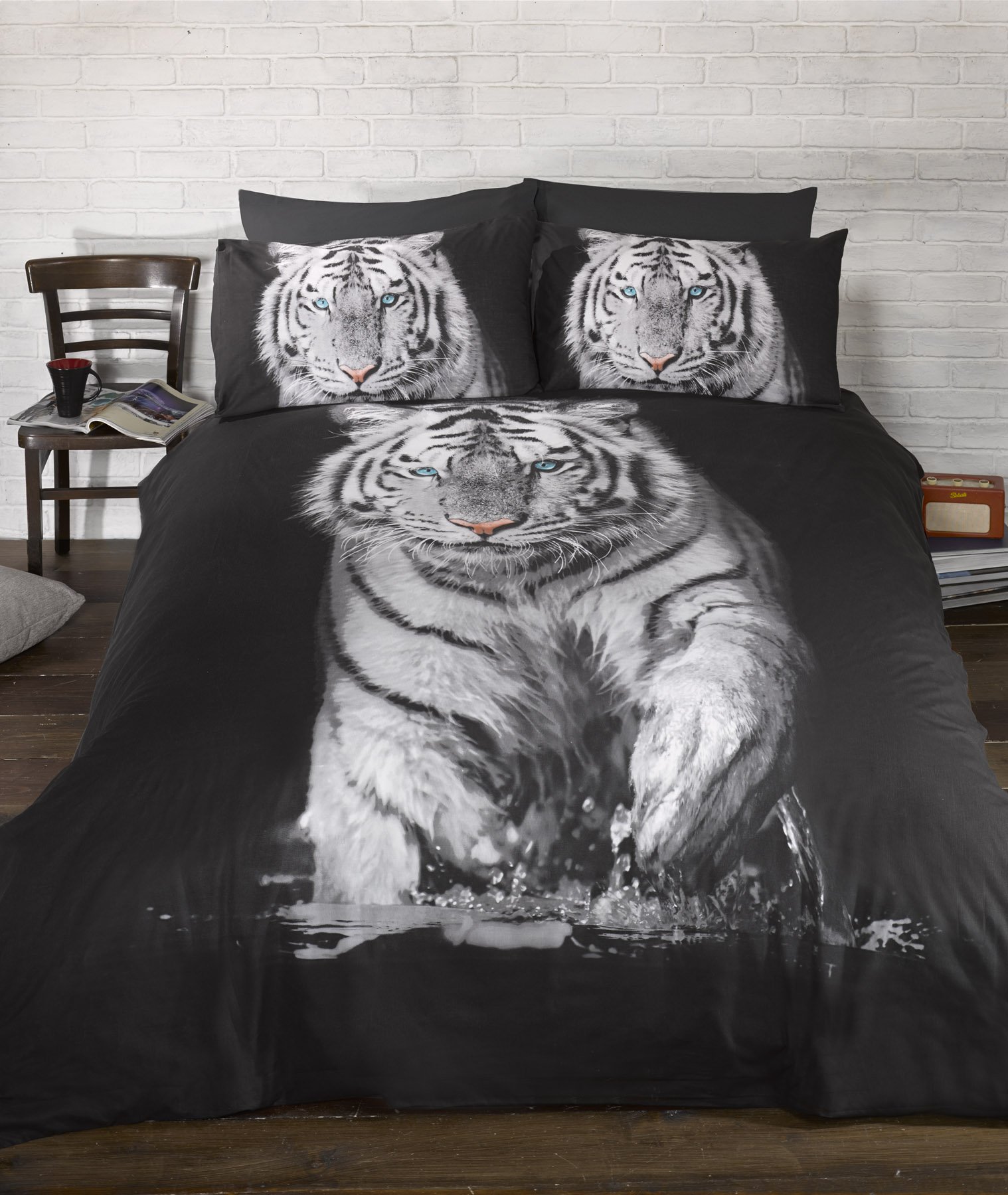 Urban Unique Tiger 3D Black Single Duvet Cover 135 x 200cm 1 Pillowcase 50x 75cm