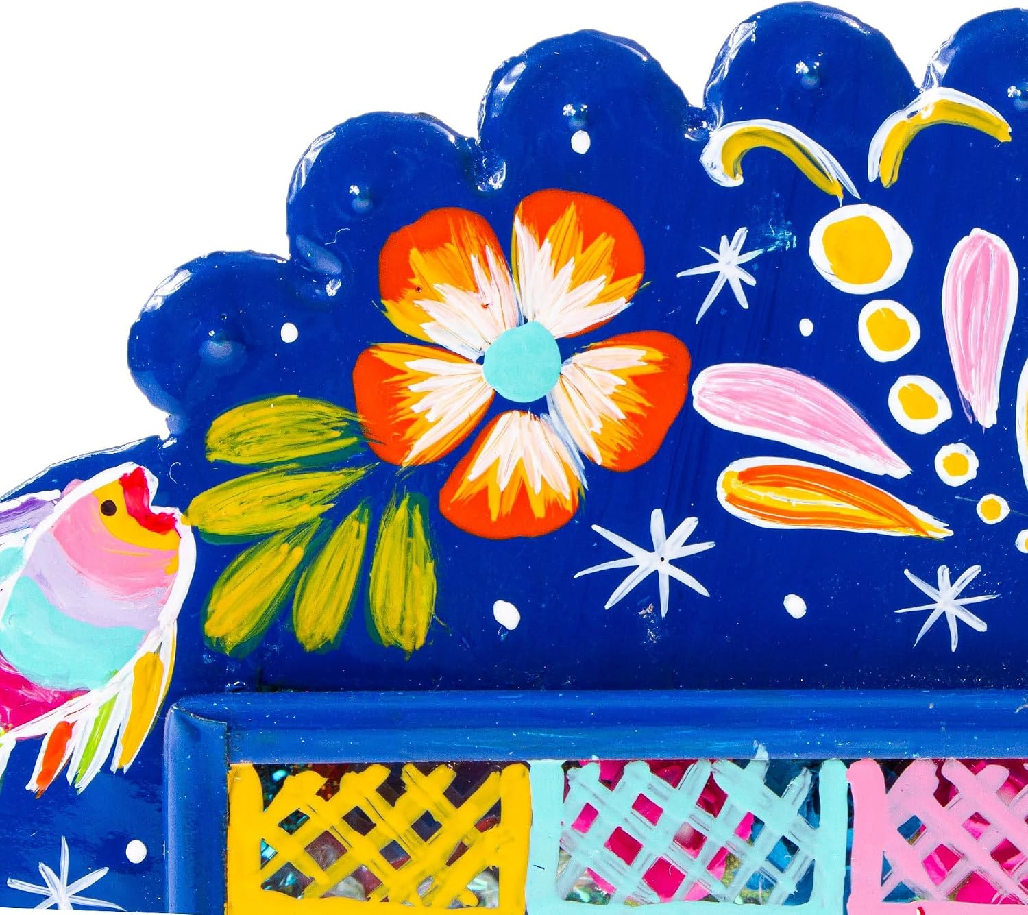 NOVICA Artisan Handmade Metal Wall Art Painted Catrina Multicolor Blue Mexico Decor [3.9in H x 3.7in W x 1.4in D] ' Showy Catrina'