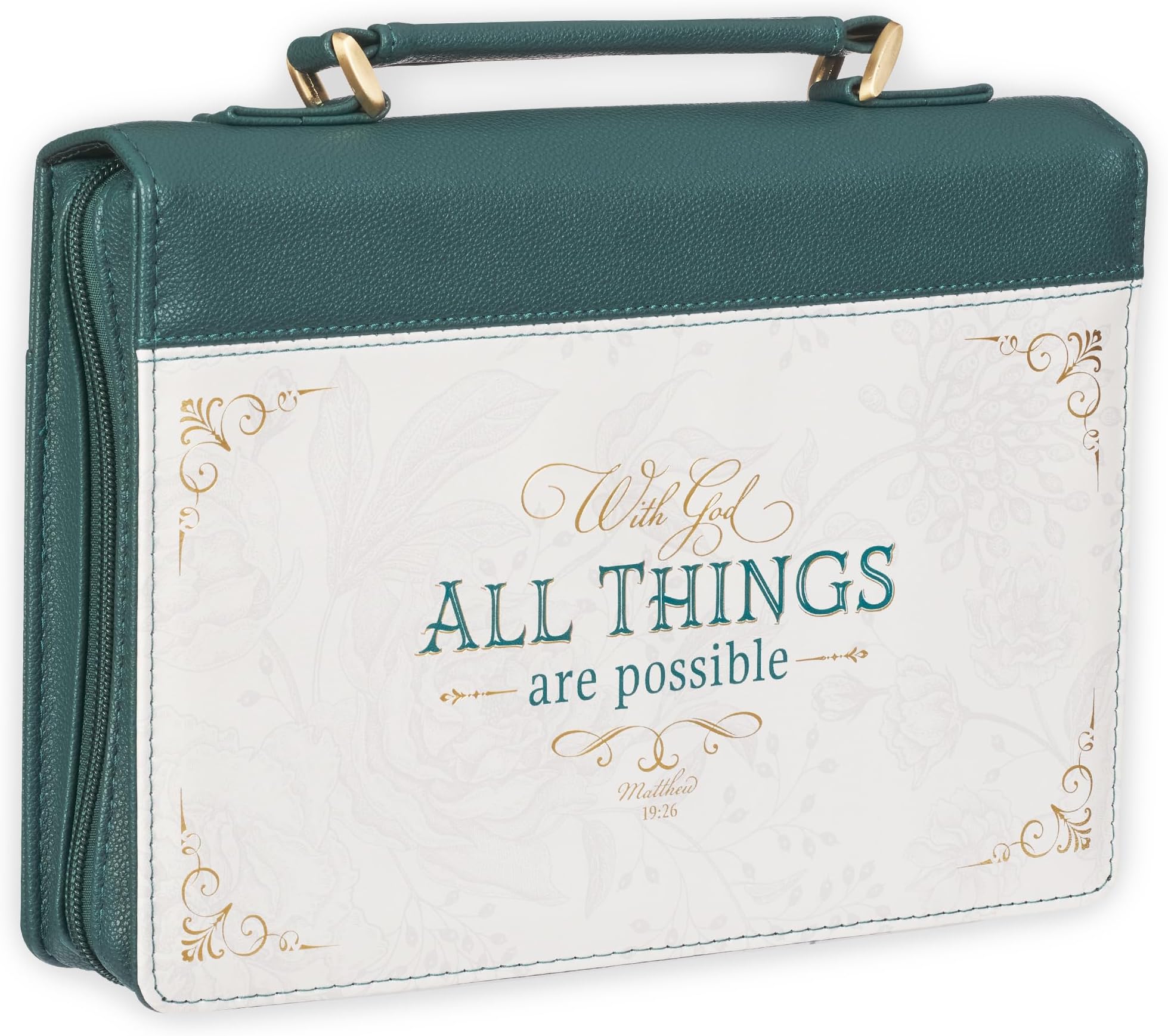 Christian Art Gifts Fashion Bible Cover for Women: with God All Things are Possible - Matthew 19:26 Inspirational Bible Verse, Teal, Large
