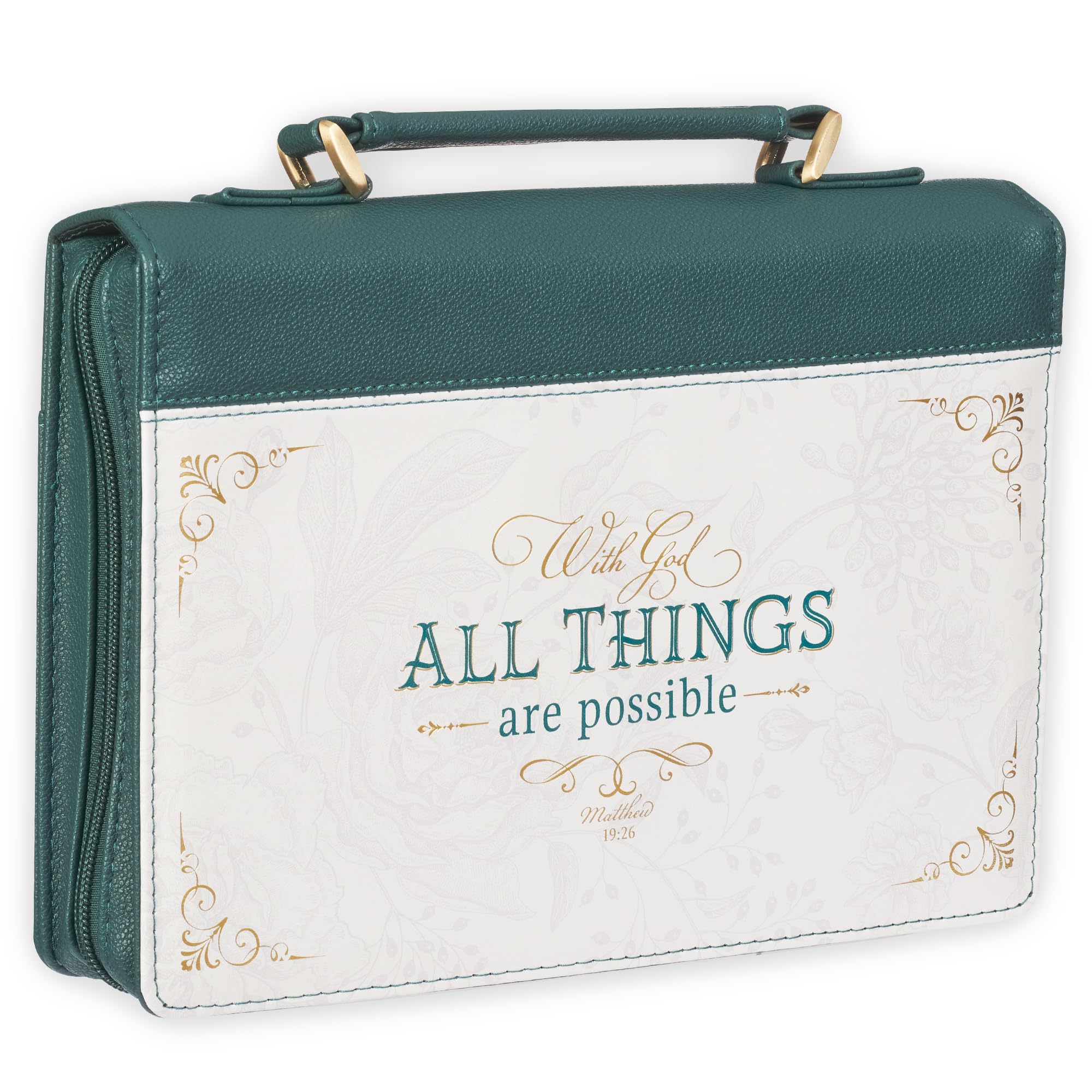 Christian Art Gifts Fashion Bible Cover for Women: with God All Things are Possible - Matthew 19:26 Inspirational Bible Verse, Teal, Large