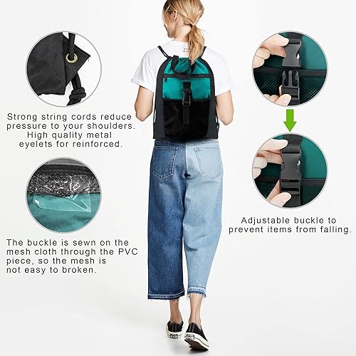 Vista 4 de BeeGreen Mochila con cordón y hebilla, Negro, verde azulado.