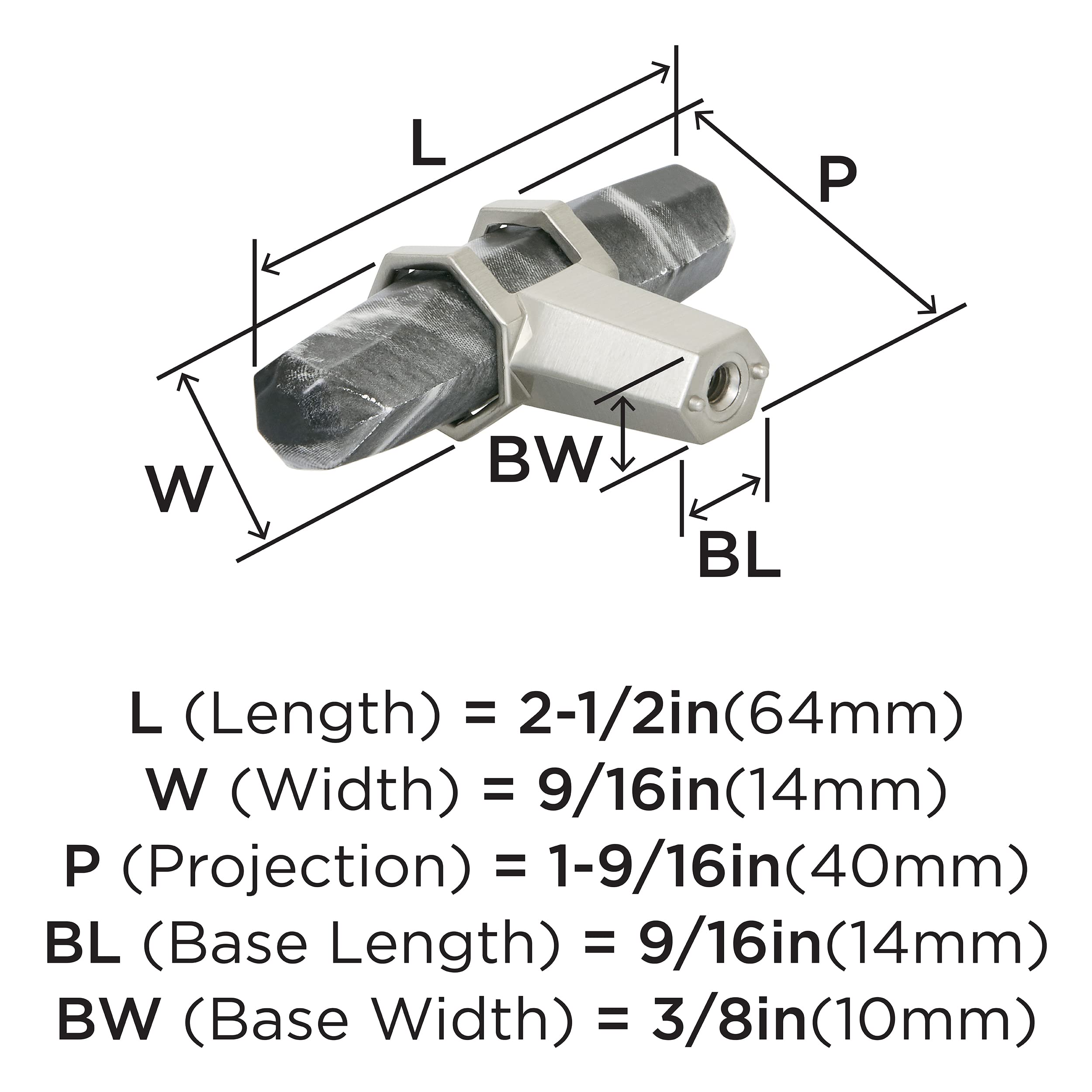 Amerock, Marble Black/Satin Nickel, 2-1/2 in (64 mm) Length - Image 3