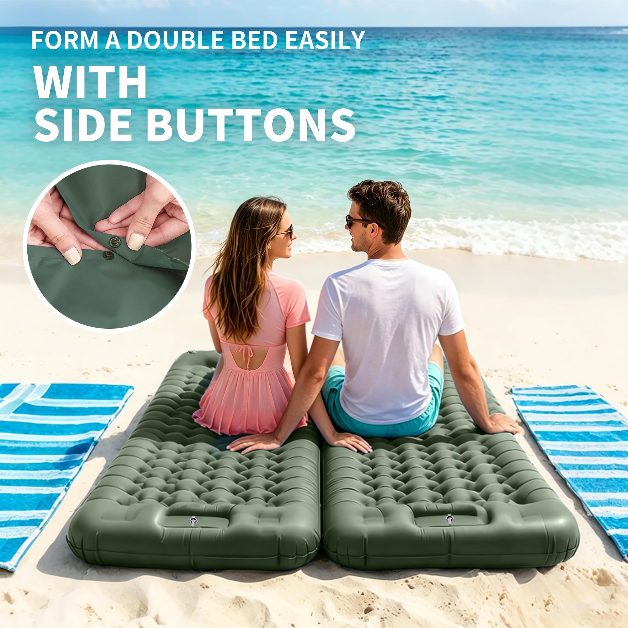 Colchón Hinchable Extra Grueso y Extra Ancho, Colchón de Camping con Bomba de Pie, Ligero y Duradero para Outdoor Camping (Verde Militar)