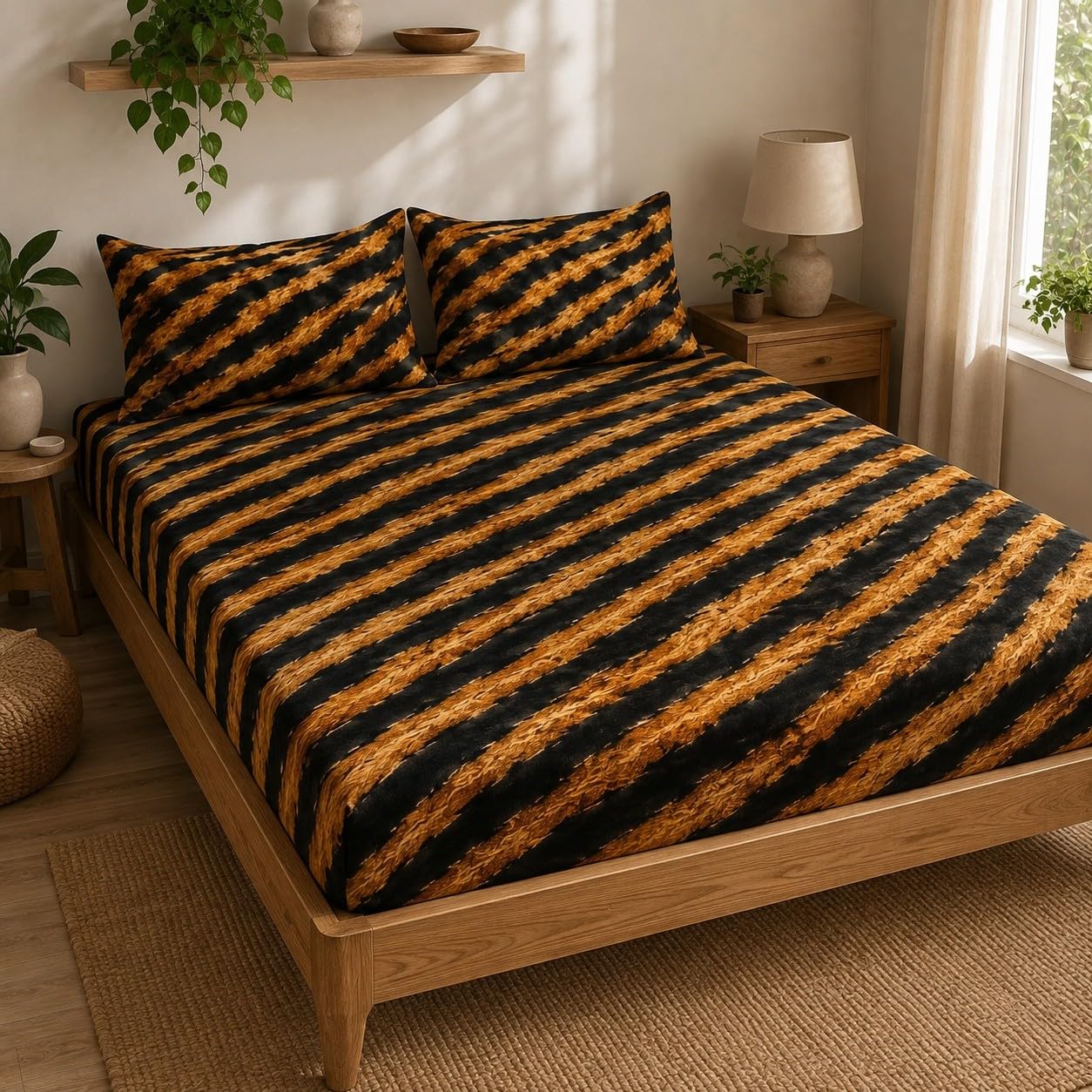 Lenzuola Righe Diagonali 140x200x30 cm e 2 Federe 50x80 cm