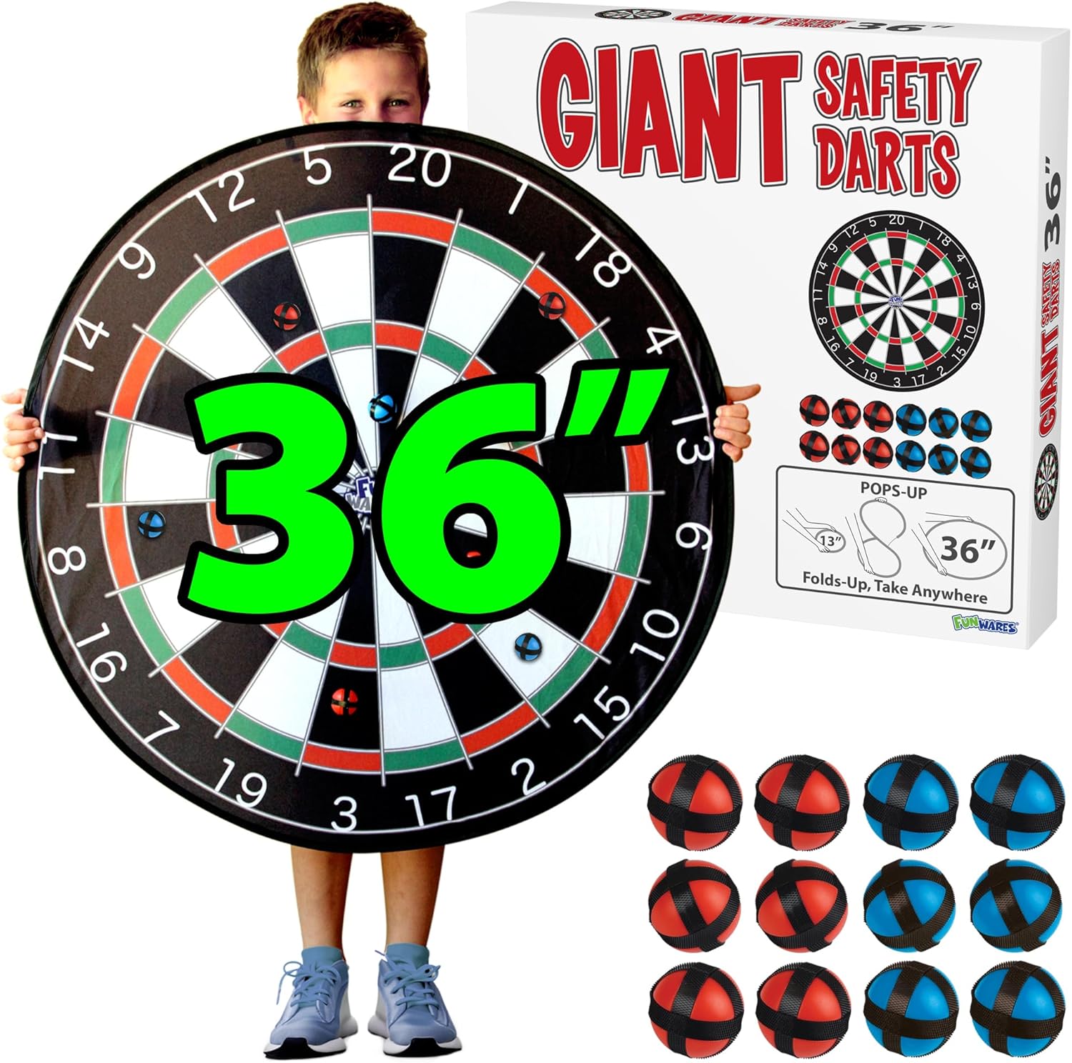 Funwares 36" Giant Dart Board for Adults and Kids, 25% Larger Than the Competition for Ultimate Indoor Fun and Outdoor Fun, Party Game for Families, Games for Kids 8-12, and Dart Game for Adults