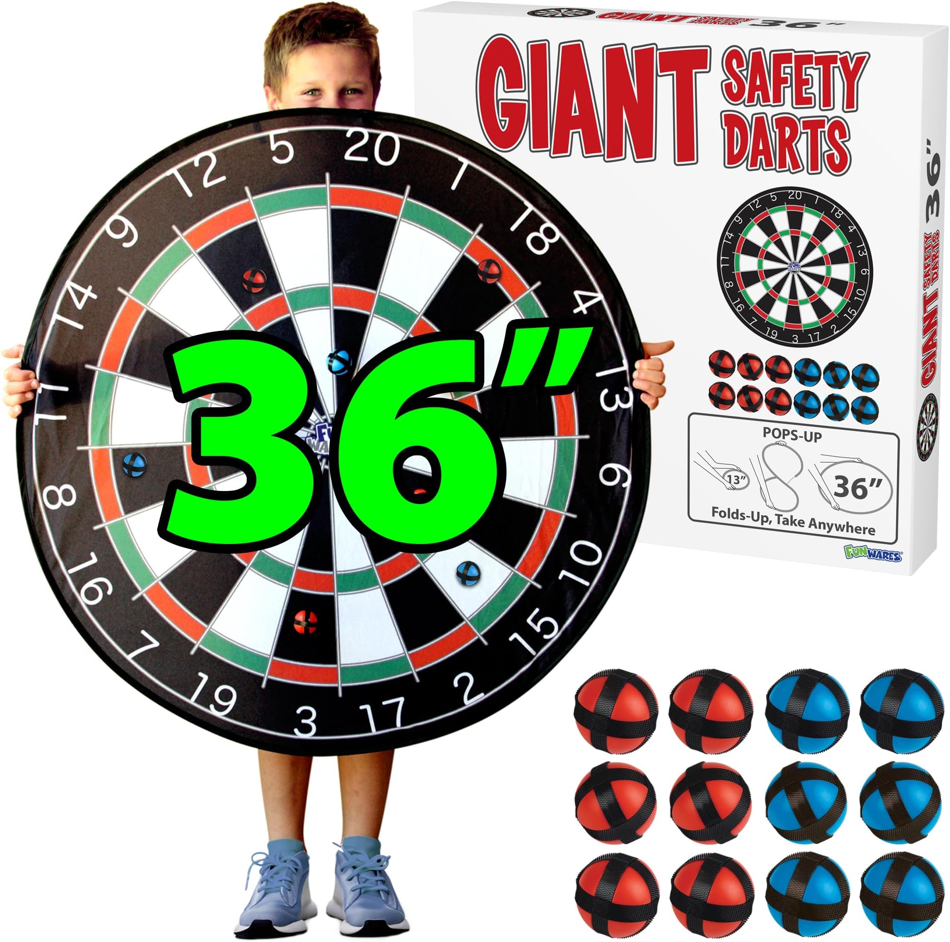 Funwares 36" Giant Dart Board for Adults and Kids, 25% Larger Than the Competition for Ultimate Indoor Fun and Outdoor Fun, Party Game for Families, Games for Kids 8-12, and Dart Game for Adults