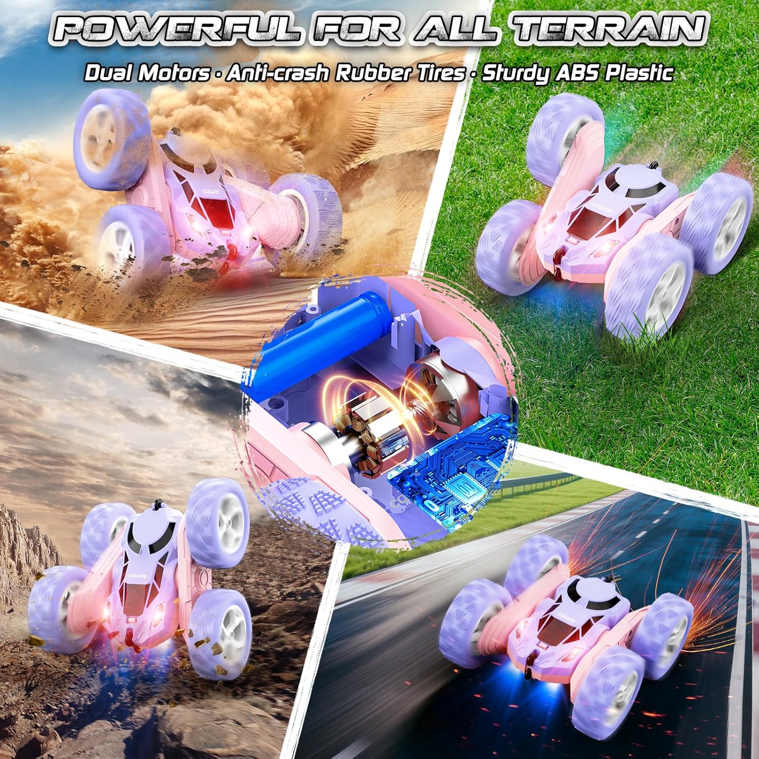 cosone Remote Control Car RC Cars for Kids Toys Rechargeable 360° Rotating 2.4Ghz RC Stunt Car for Kids Birthday Gift for 6 Years Old Girls Toys 6 7 8 9 10 Years Old Girl Gift Ideas (Pink&Purple) - Image 7