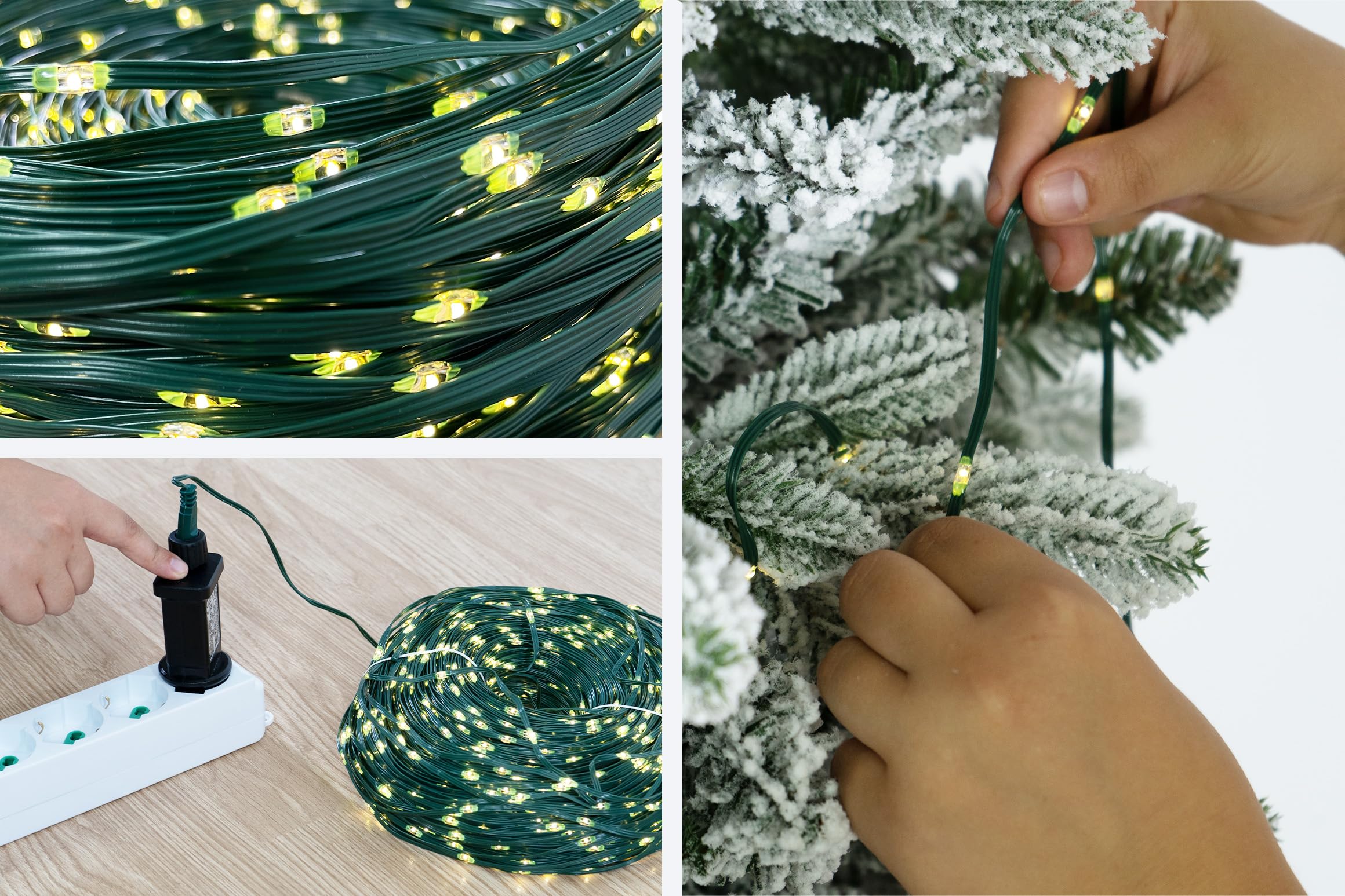 BOP Catena Luminosa 70 mt, 1000 MicroLed a Goccia Bianco Caldo 2700K | Luci Per Albero di Natale e Decorazioni Natalizie, Adatte per Interno ed Esterno, 8 Giochi di Luce, Cavo Verde in soft PVC