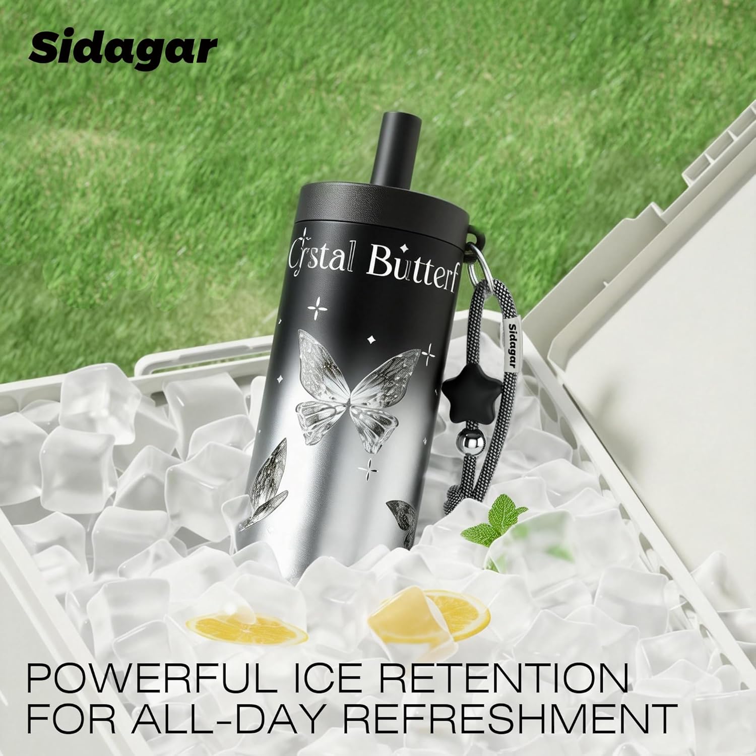 24 oz Insulated Tumbler Drinks Flask for Women, Stainless Steel Leak Proof Water Bottle Fits in Cup Holder Resuable Travel Coffee Mug, BPA-Free, Commute Yoga Office Travel - Crystal Butterfly - Image 3