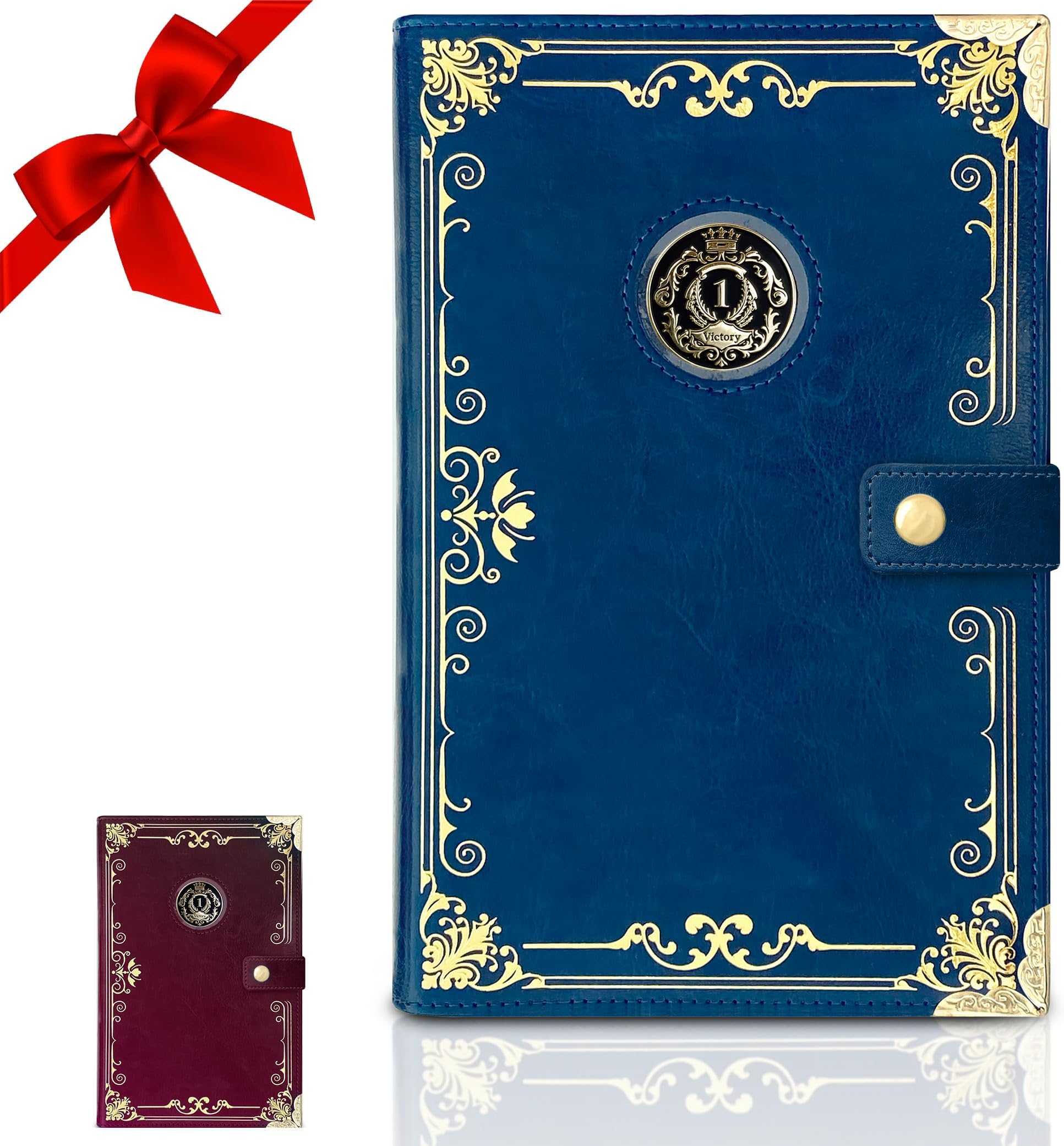 GALILEO® Double AA Big Book Cover & 12 Steps & 12 Traditions | Recovery Gift | Alcoholics Anonymous | PU Leather | AA Book Covers for Hardcover|Coin Holder (Royal Vintage Design/Coin Pocket/Navy Blue)