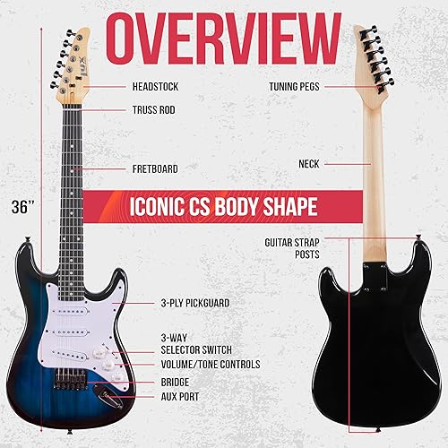 Miniatura 11 de LyxPro Guitarra eléctrica de 36 pulgadas y kit para niños con guitarra para principiantes de tamaño 3/4, amplificador, seis cuerdas, dos púas, Rojo