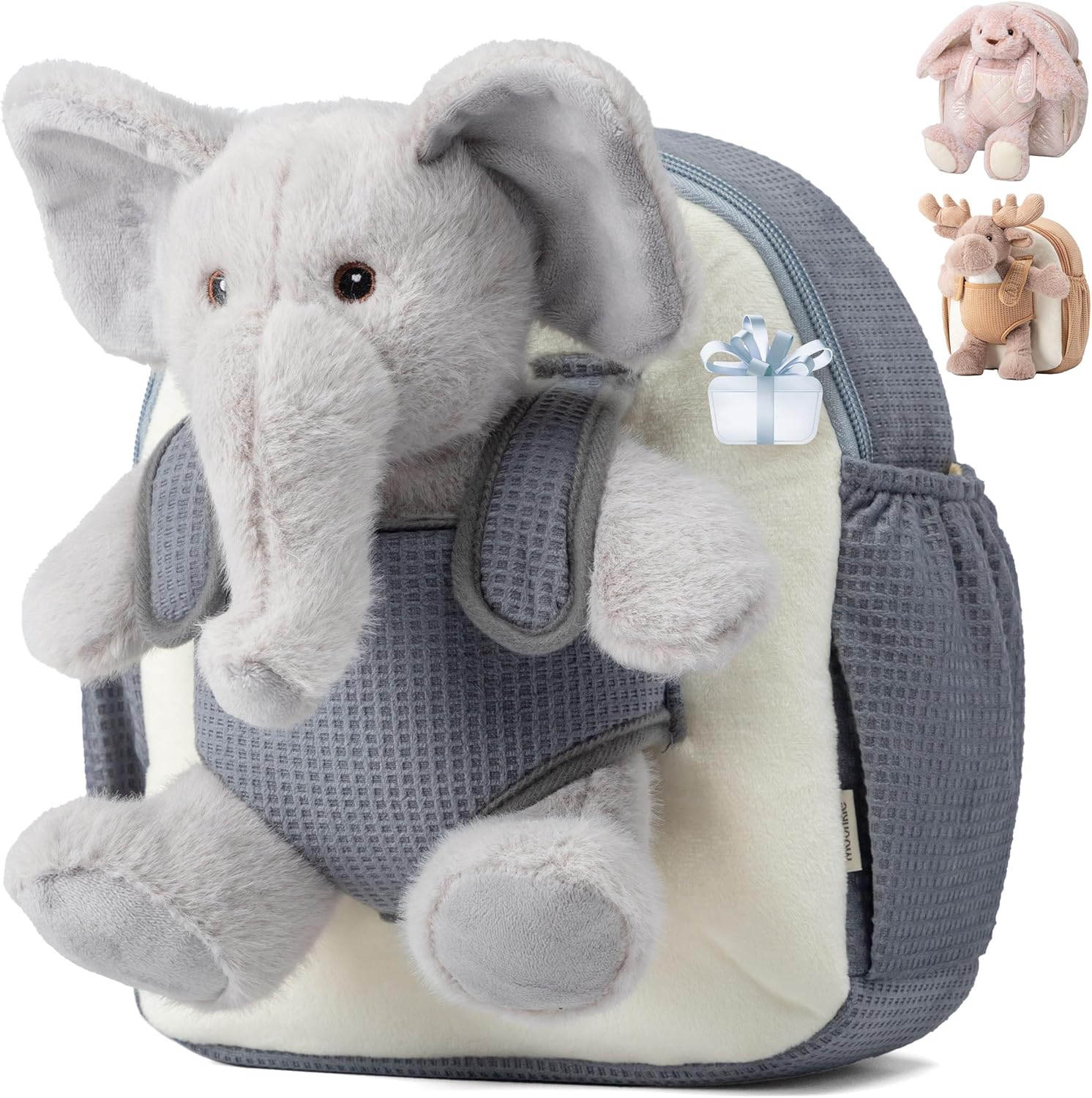 Moonkie Hug & Go™ Elephant Toddler Backpack – Soft Plush Bag with Take-Along Toy for Boys Aged 2–4 | Ideal for Daycare | Travel & Birthday Gifts