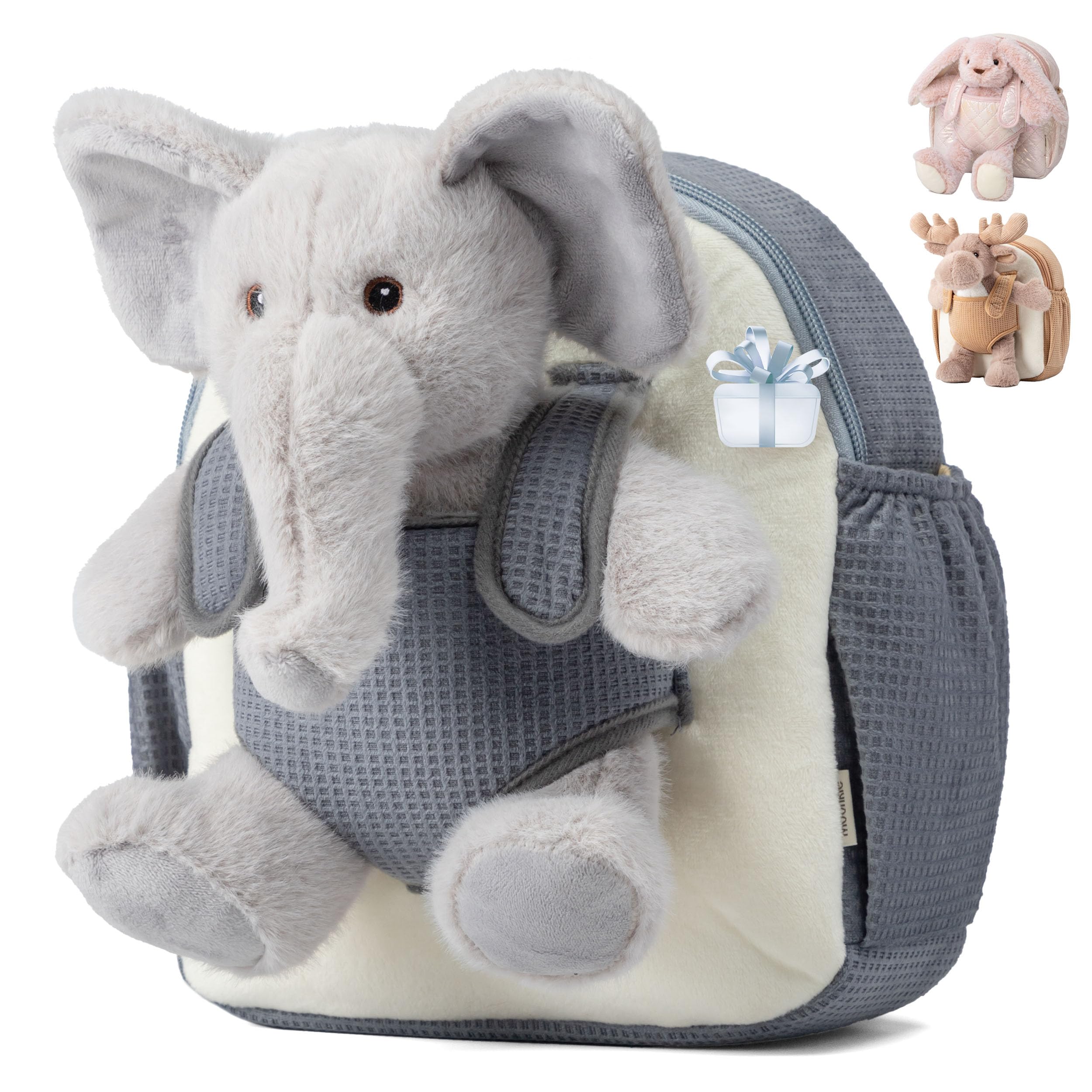 Moonkie Hug Go Elephant Toddler Backpack Soft Plush Bag with Take-Along Toy for Boys Aged 2 4 Ideal