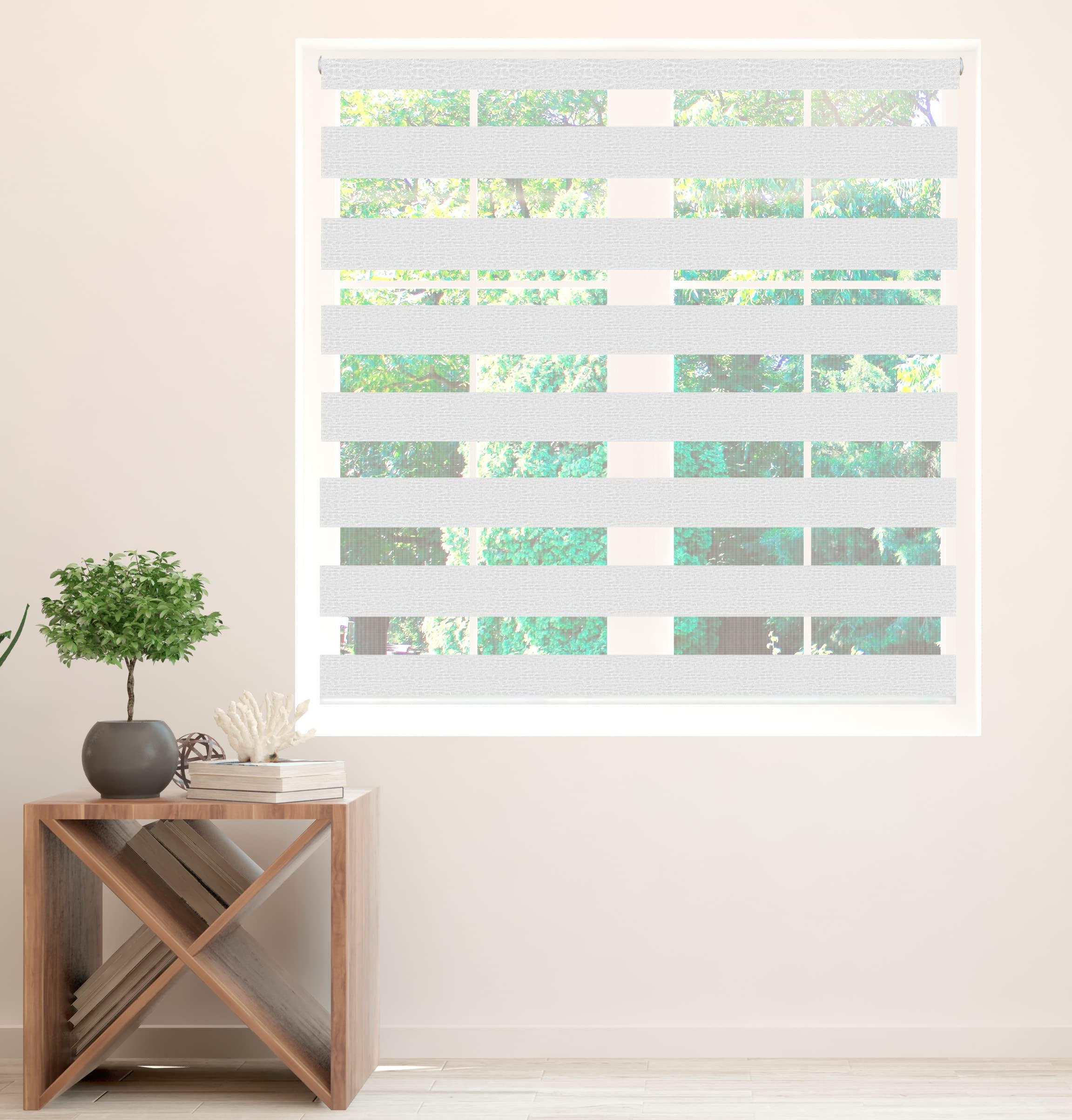 Zebra Blind Day and Night Roller Blind Aluminium Frame Dual Layer Fabric Modern Window Blind Easy to Install Easy Clean Privacy Living Room Kitchen Bedroom Bathroom 155 cm Drop (White