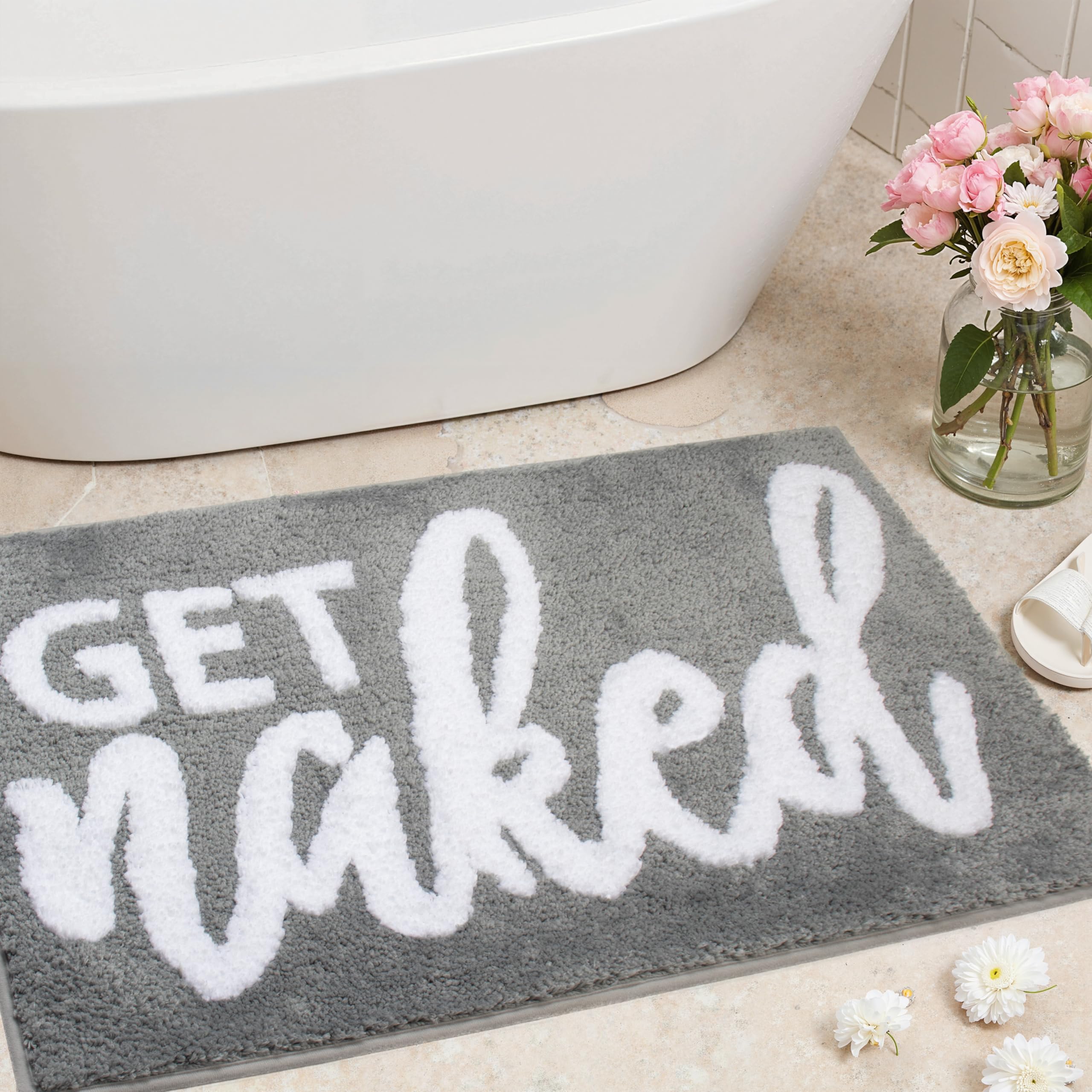 KOEXM Get Naked Badematte, niedlicher Badezimmerteppich, rutschfest, maschinenwaschbar, lustige Badematte, wasserabsorbierend, Duschvorleger, grau, 50,8 x 81,3 cm, lustige Badezimmer-Dekoration