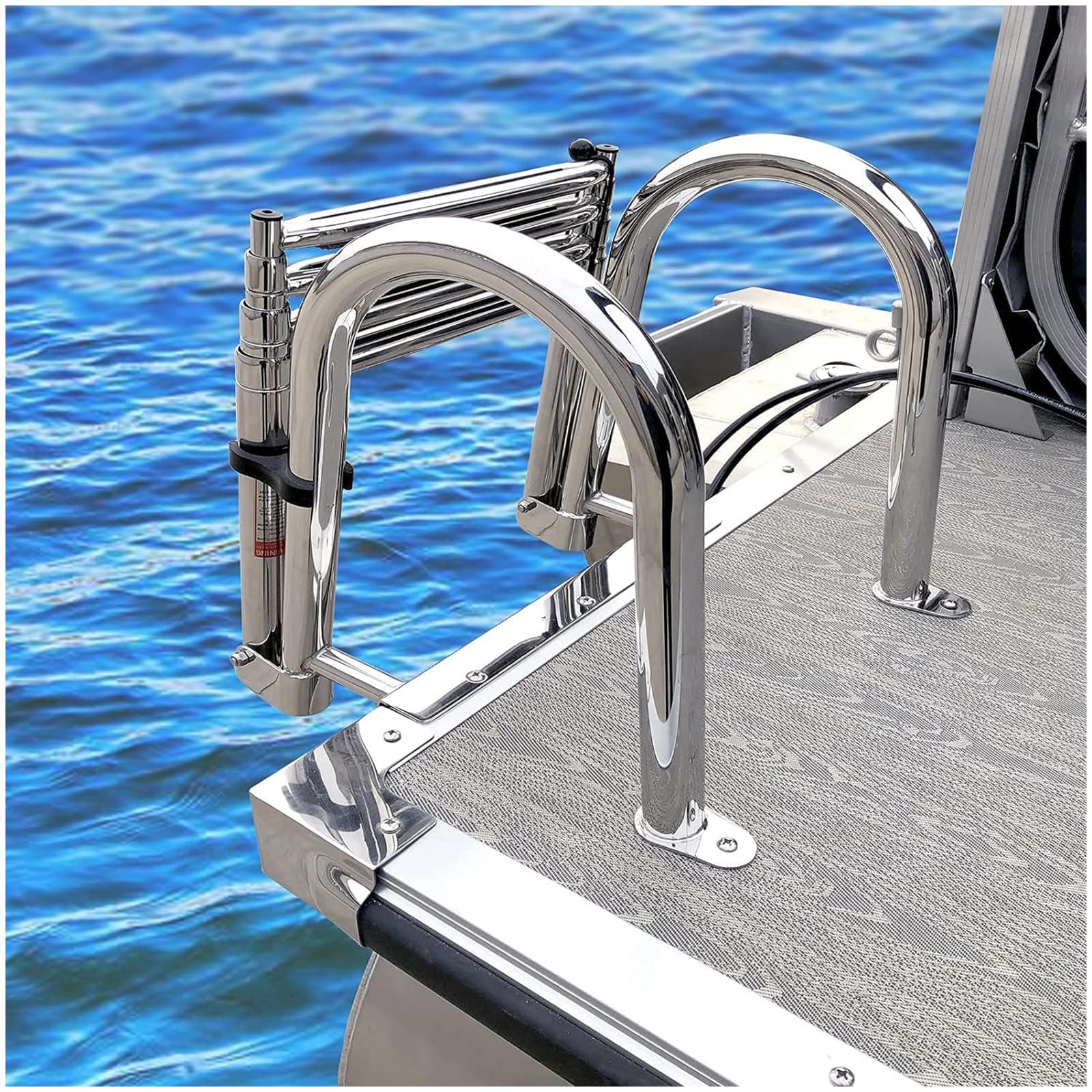 ZEEKYFOR Boat Ladder 4 Step Folding Telescopic Ladder, Stainless Steel Pontoon Ladder Pool Ladder Swim Deck Ladder with Pedal Hand Railing,10cm/4in Wide Step