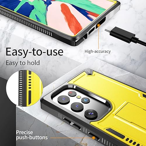 Miniatura 5 de URBANITE Funda protectora resistente a prueba de golpes para Samsung Galaxy S23 Ultra, grado militar, con soporte (amarillo)