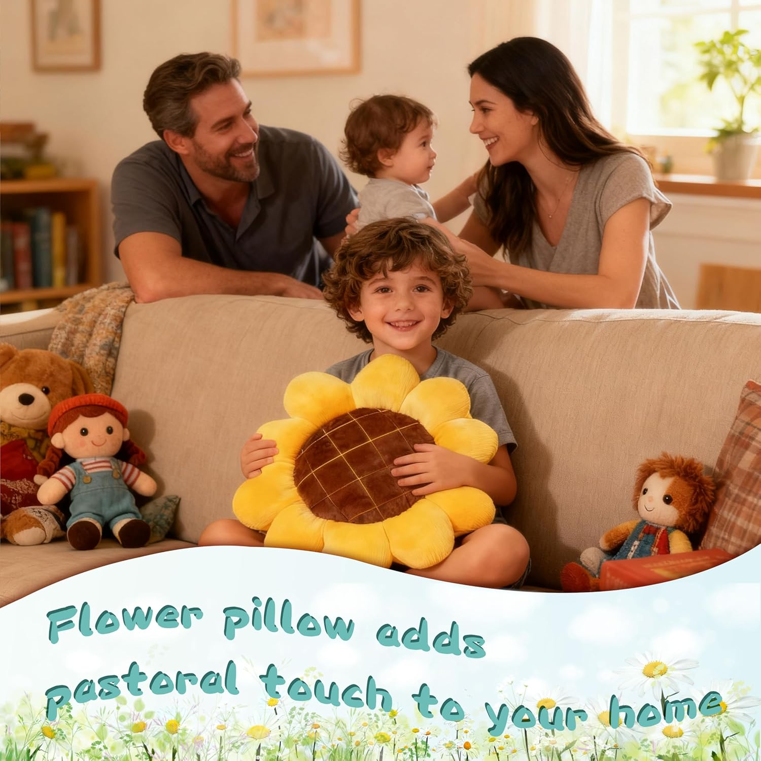 20 inch Sunflowers Shaped Pillow Flower Pillow Aesthetic Decor Soft Plush Pillows Floor Seat Cushion Pillows for Sofa Bed Chair Couch - Image 5