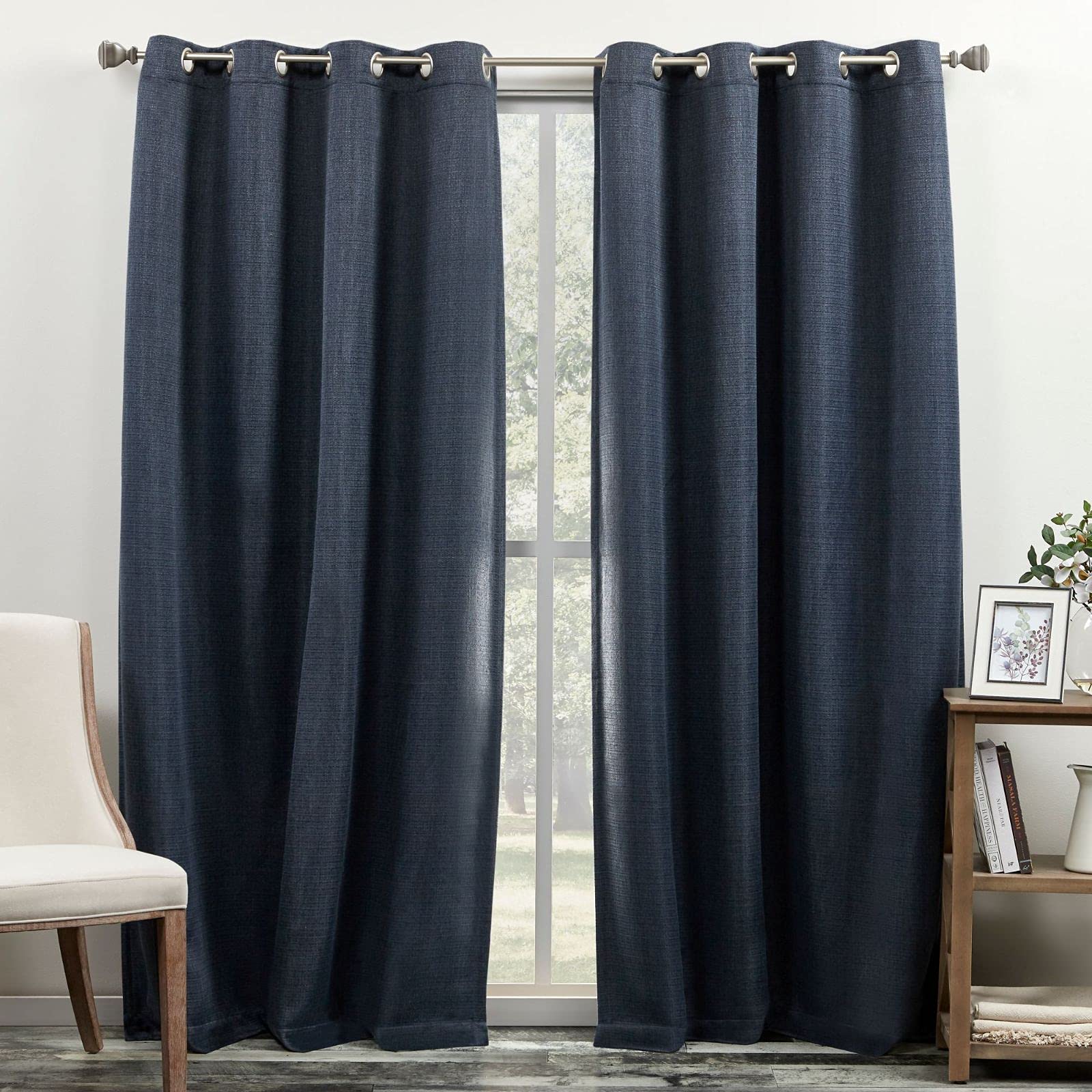 Exclusive Home Curtains Bastian Room Darkening Blackout Grommet Top Curtain Panels, 52x84, Indigo