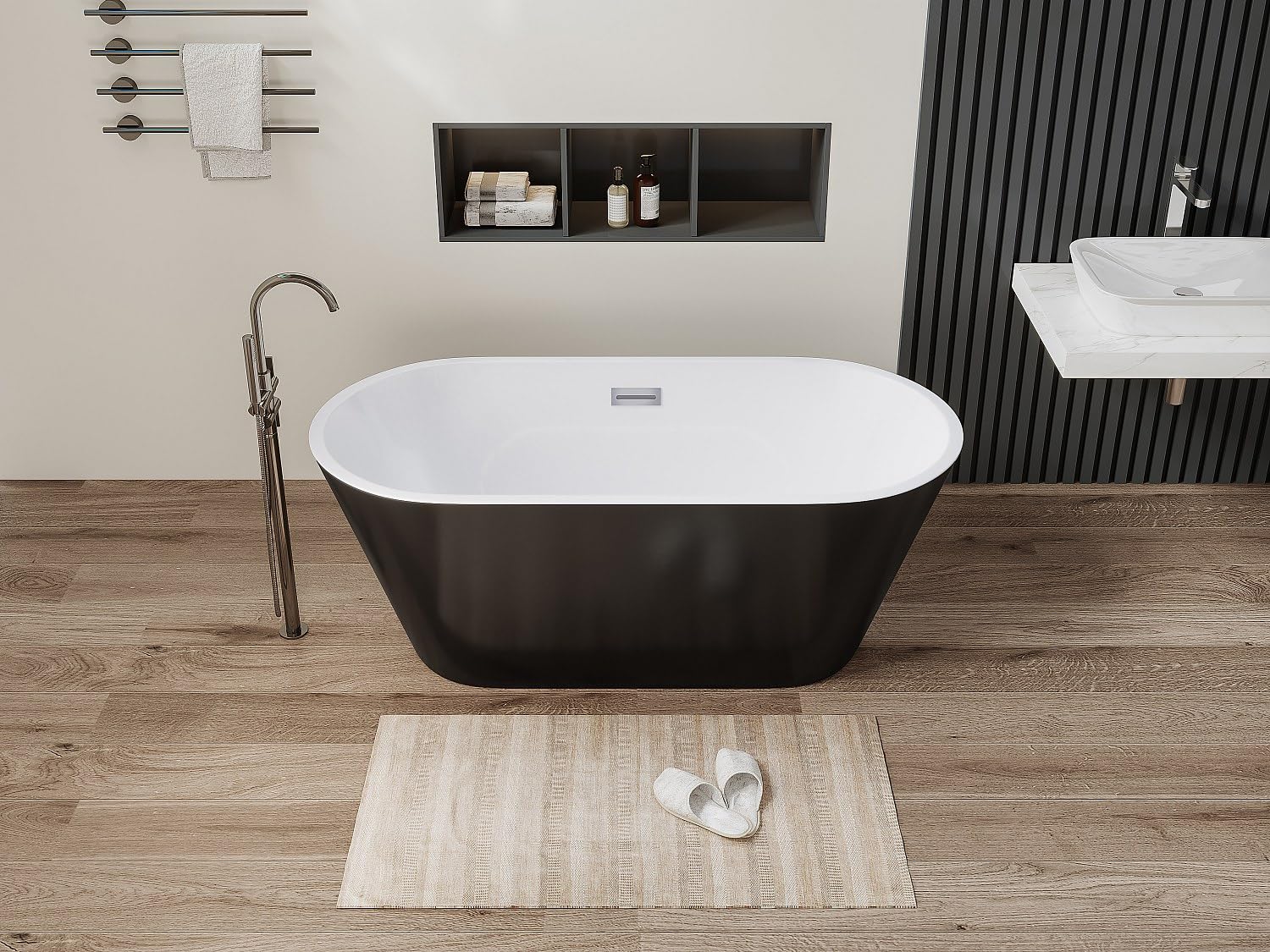 Vente-unique - Vasca da bagno freestanding 201 litri 150 x 70 x 58 cm Nero Di design - TWIGGY