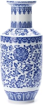 Blue and White Vase Blue Vases Home Decor Chinoiserie Vase Blue and White Porcelain Ceramic Vase for Home Living Room Bookshelf Mantle Table Centerpieces 10 Inch
