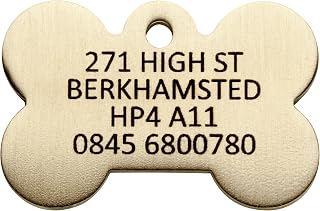BWM Solid Brass Personalized Pet ID Tags Dog Tags | Dog Tag for Pets Laser Engraved & Personalised | ID Tags for Dogs & Cats | Strong Brass Split Ring & Deeply Engraved - Bone, Small